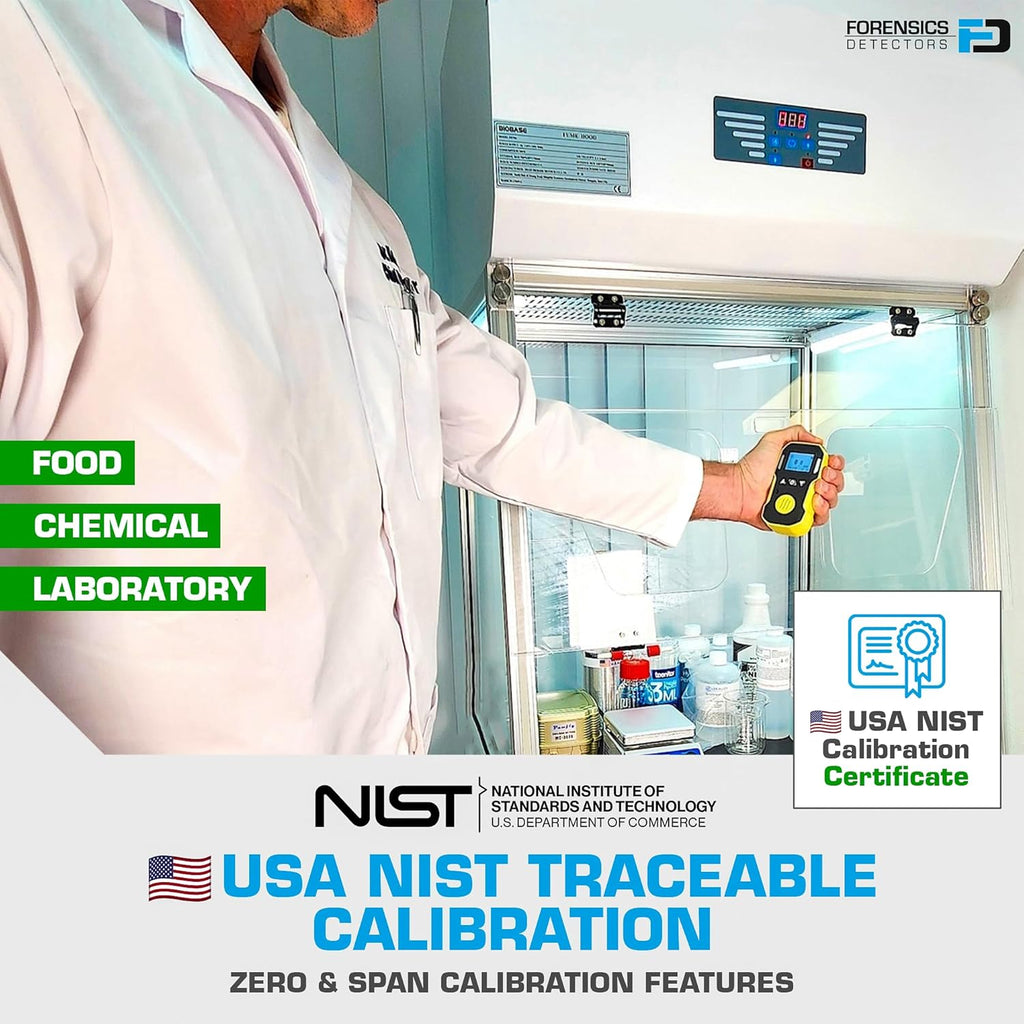 Ethylene Gas Detector (C2H4) by Forensics | USA NIST Calibration & Certificate | USB Recharge | Sound, Light and Vibration Alarms | 0-100ppm C2H4 |