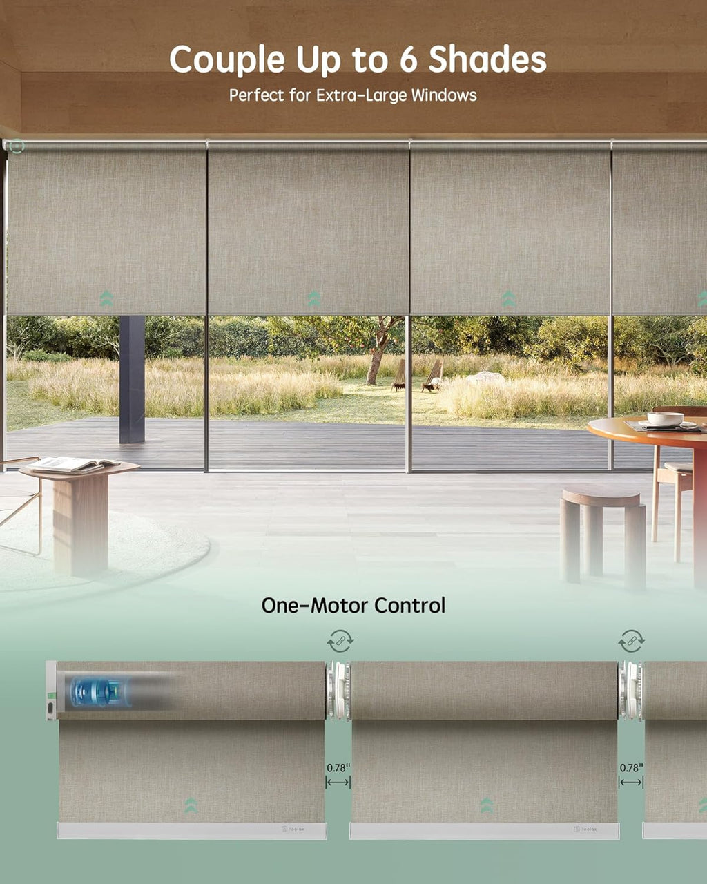 Yoolax Smart Coupled Roller Shades Compatible with Alexa Google, Motorized Blinds with Remote Blackout Coupled Roller Shades for X-Large Windows, Custom Size (XL Coupled-Beige)