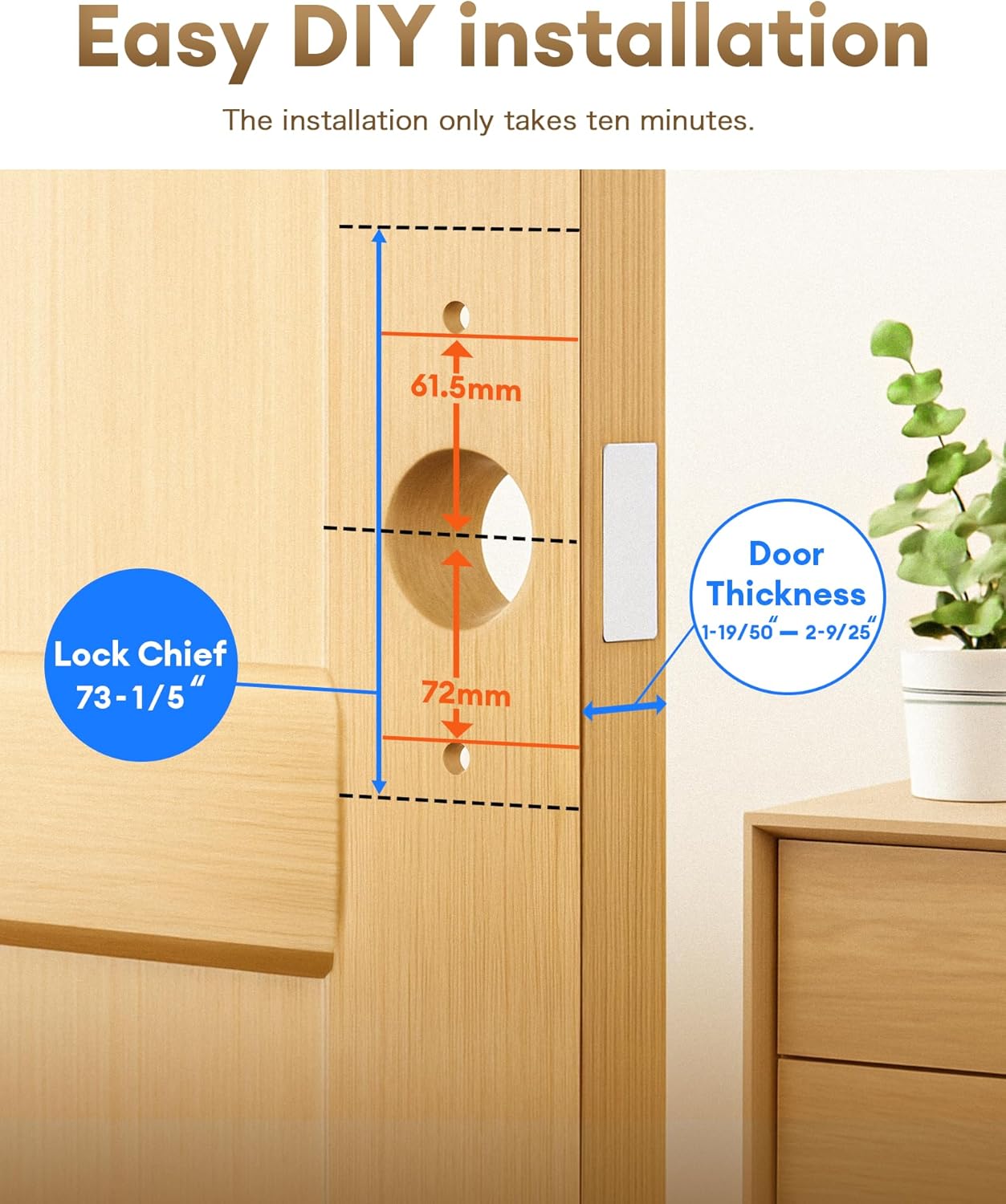 NGTeco Keypad Door Lock with Handle, Fingerprint Door Knob, Smart Lock for Front Door, Keyless-Entry Fingerprint, Electronic Deadbolt with APP
