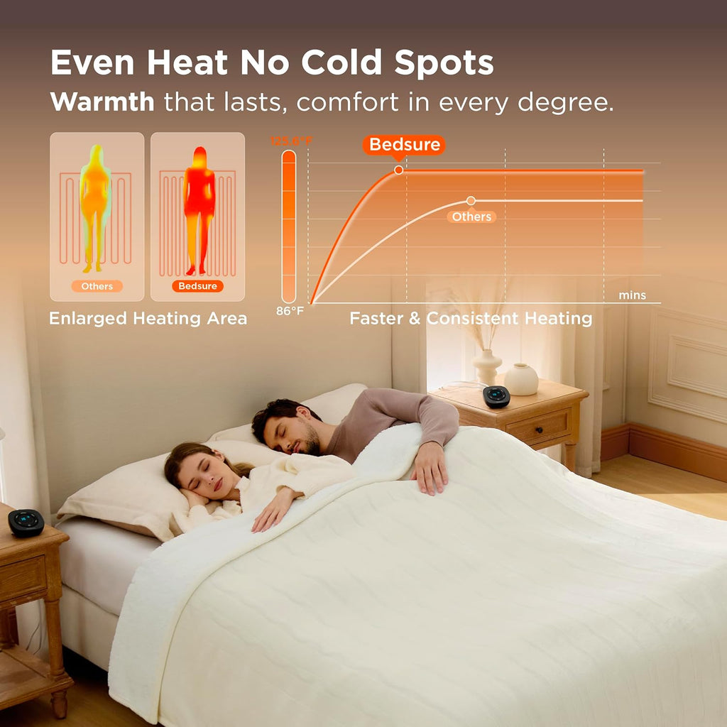 Bedsure Electric Blanket Queen Size - Dual Control Heated Blanket Queen, Fast Heating with 10 Time Settings & 10 Heat Settings, Warm Gift for Grandma (84x90 inches, Ivory)