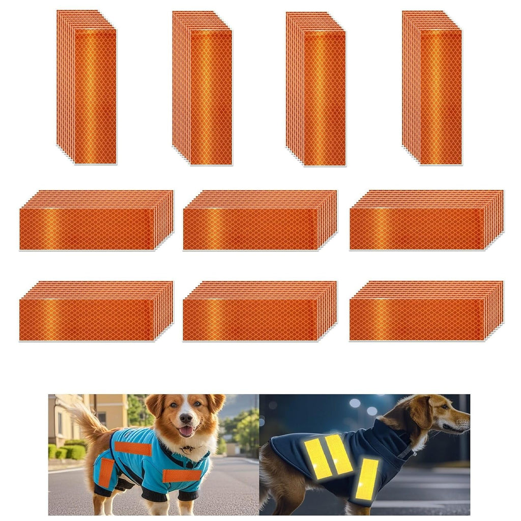 Non Fading Orange Reflective Stickers 2 inch X 6 inch, Outdoor Waterproof High Visibility Warning Safety Adhesive Reflector Tape (100 Pcs)
