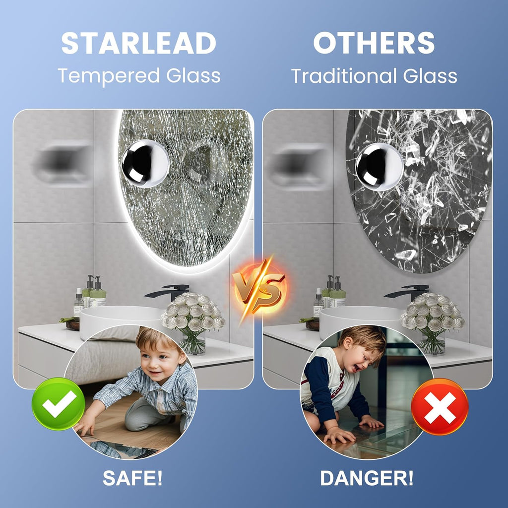 STARLEAD 32" LED-Bathroom-Mirror-with-Lights, Wall-Mounted with Bluetooth Speaker, Anti-Fog, 3 Color Temperature, Dimmable Brightness, IP65 Waterproof, Tempered Glass, Frontlit & Backlit, Round