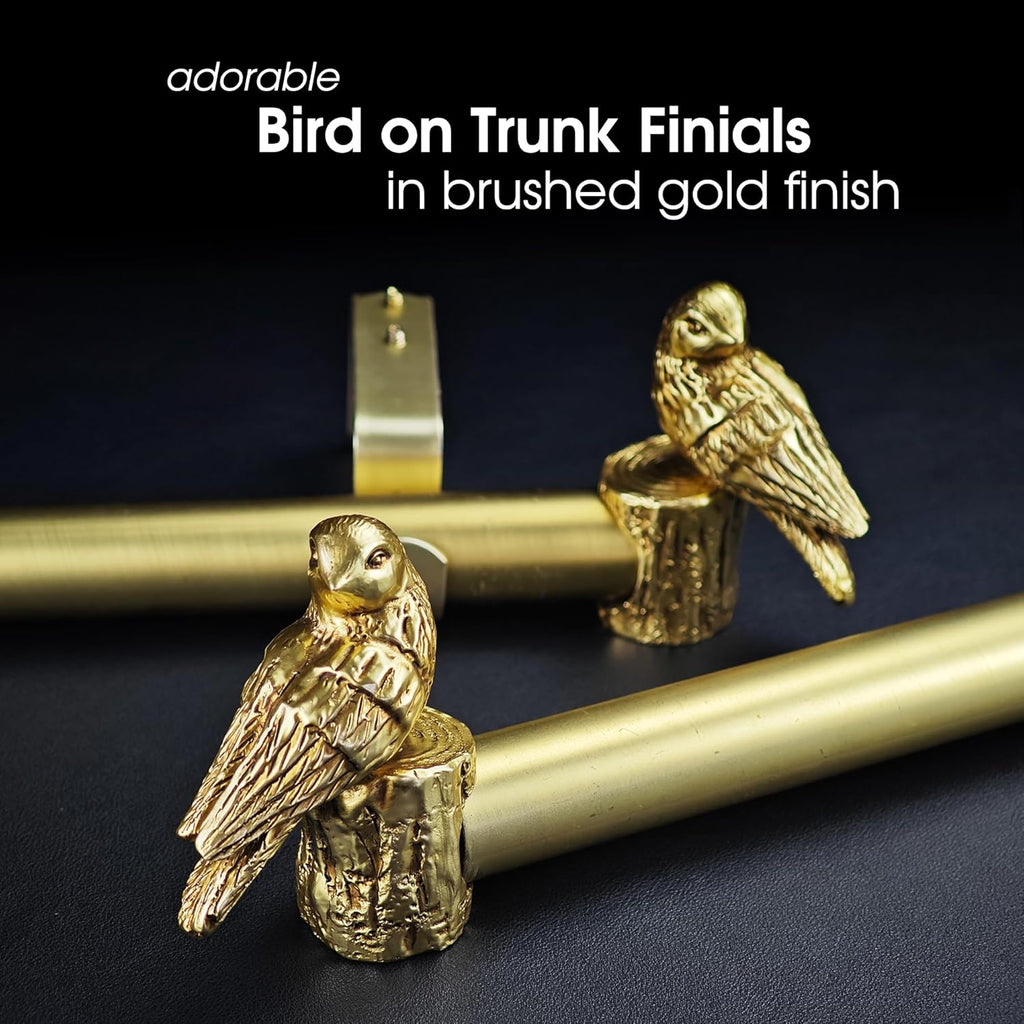 1-1/8 Inch Diameter Brushed Gold Curtain Rod with Bird Design Finials, 36-72'' Telescoping Single Curtain Rods for window width 24-68 inch, 1 pack