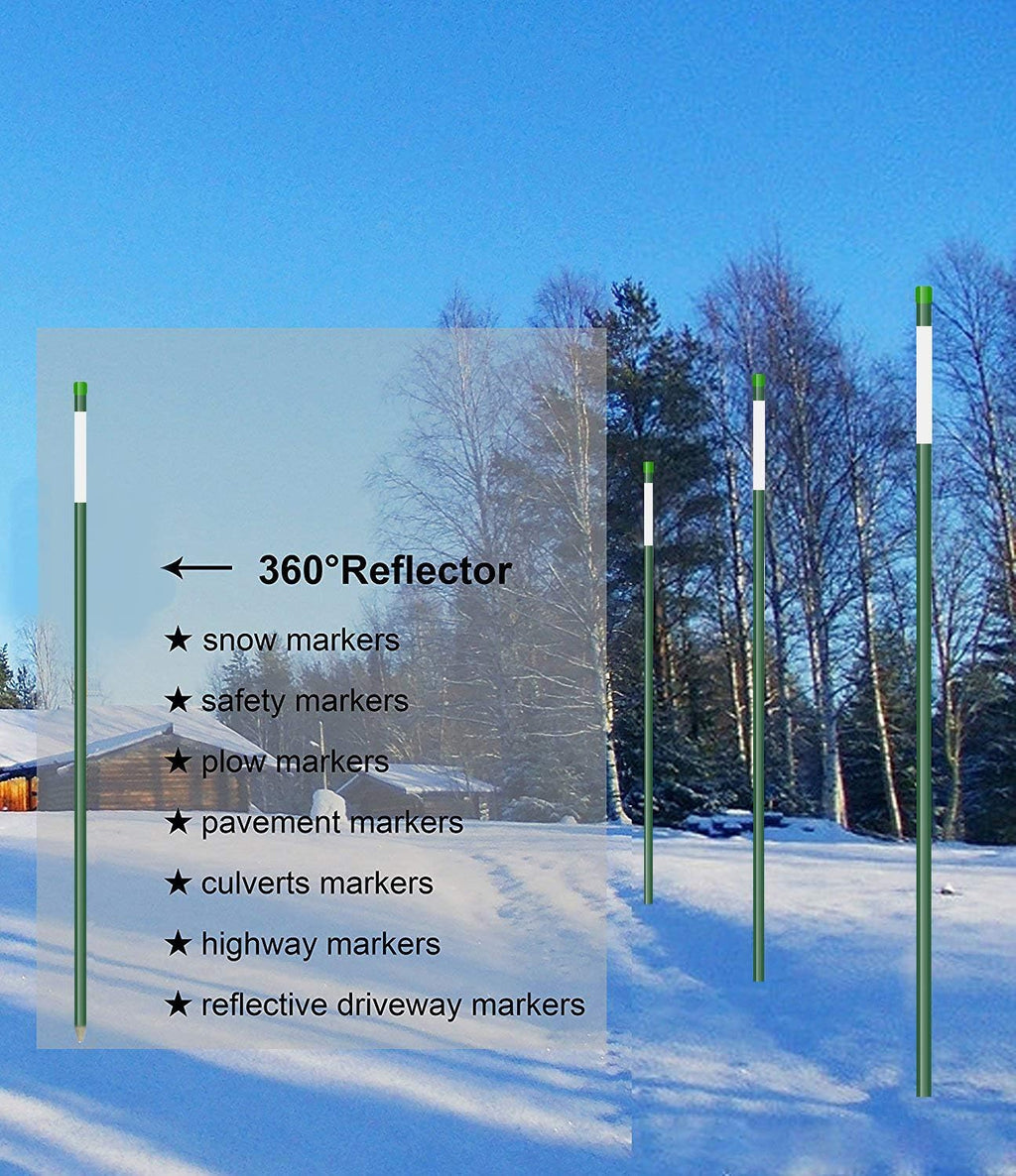Fibermarker 20 Pack 48 Inch Reflective Driveway Markers Driveway Poles for Easy Visibility at Night, 5/16 Inch Diameter Dark Green