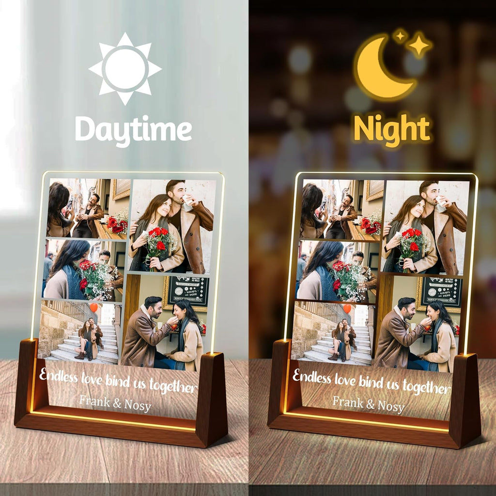 Personalized Couple Birthday Gifts For Boyfriend Girlfriend Women Men, Custom Light Up Picture Frame Acrylic Plaque With Photo Name, Anniversary Christmas Gifts For Husband Wife Him Her