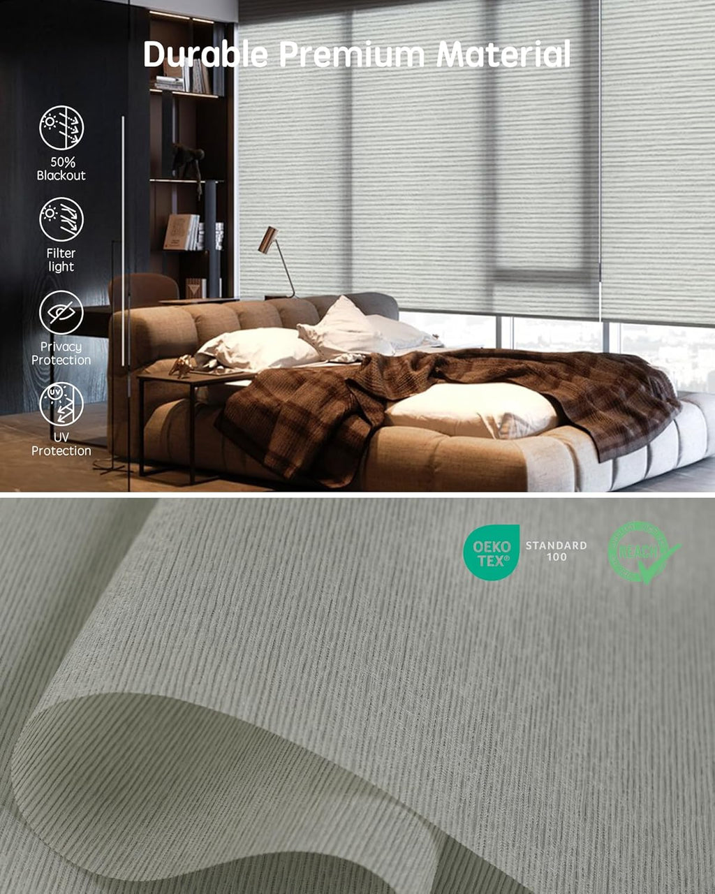 Yoolax Motorized Blinds with Remote, Smart Blinds for Windows Motorized Roller Shades, Automatic Window Shades Compatible with Alexa Custom Size (Light Filtering-Horizontal Beige)