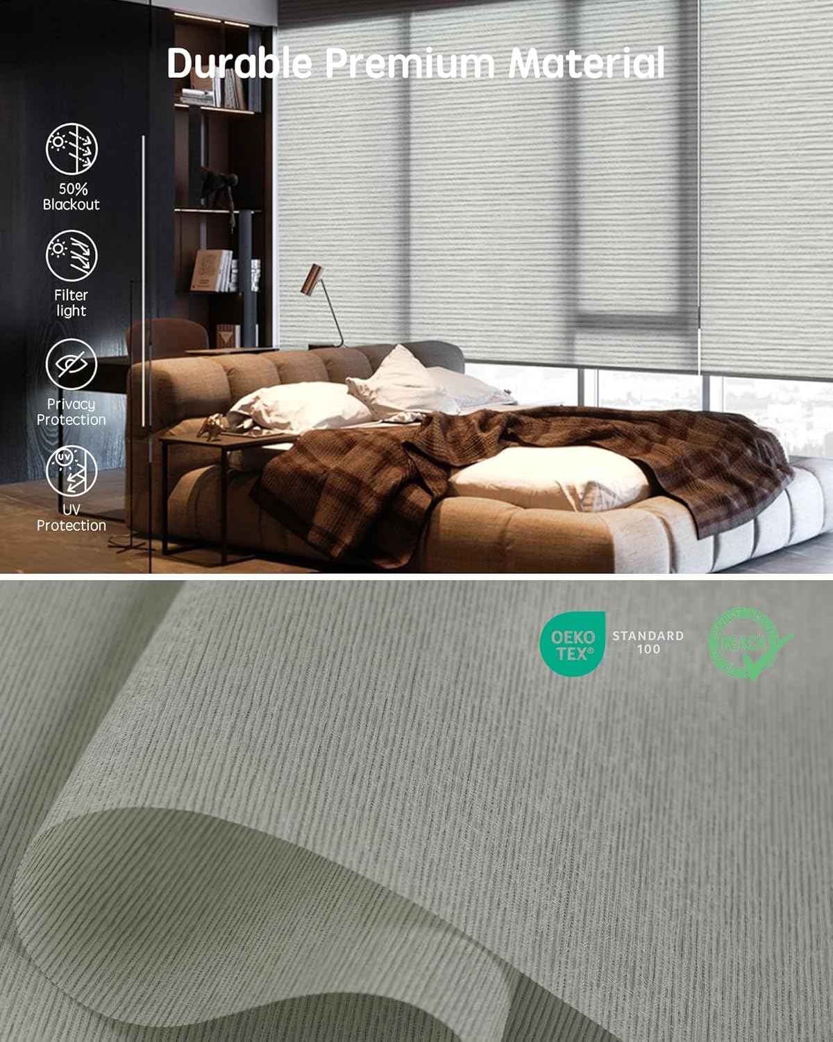 Yoolax Motorized Blinds with Remote, Smart Blinds for Windows Motorized Roller Shades, Automatic Window Shades Compatible with Alexa Custom Size (Light Filtering-Horizontal Beige)