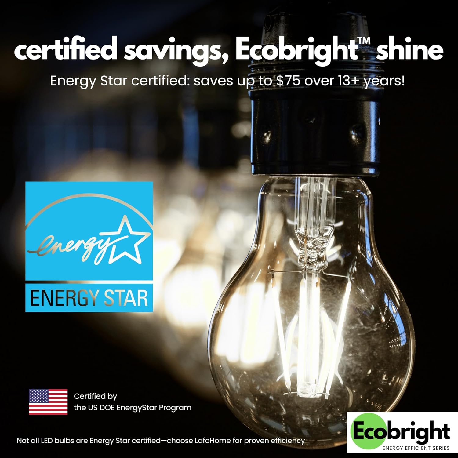 EcoBright 8PK Dimmable A19 LED Filament Bulb 40W Equivalent 5W E26 Base 450 Lumens CRI90 Flicker Free Clear Glass Energy Star Title 20 Daylight 5000K for Lamps Ceiling Fixtures and Indoor Use