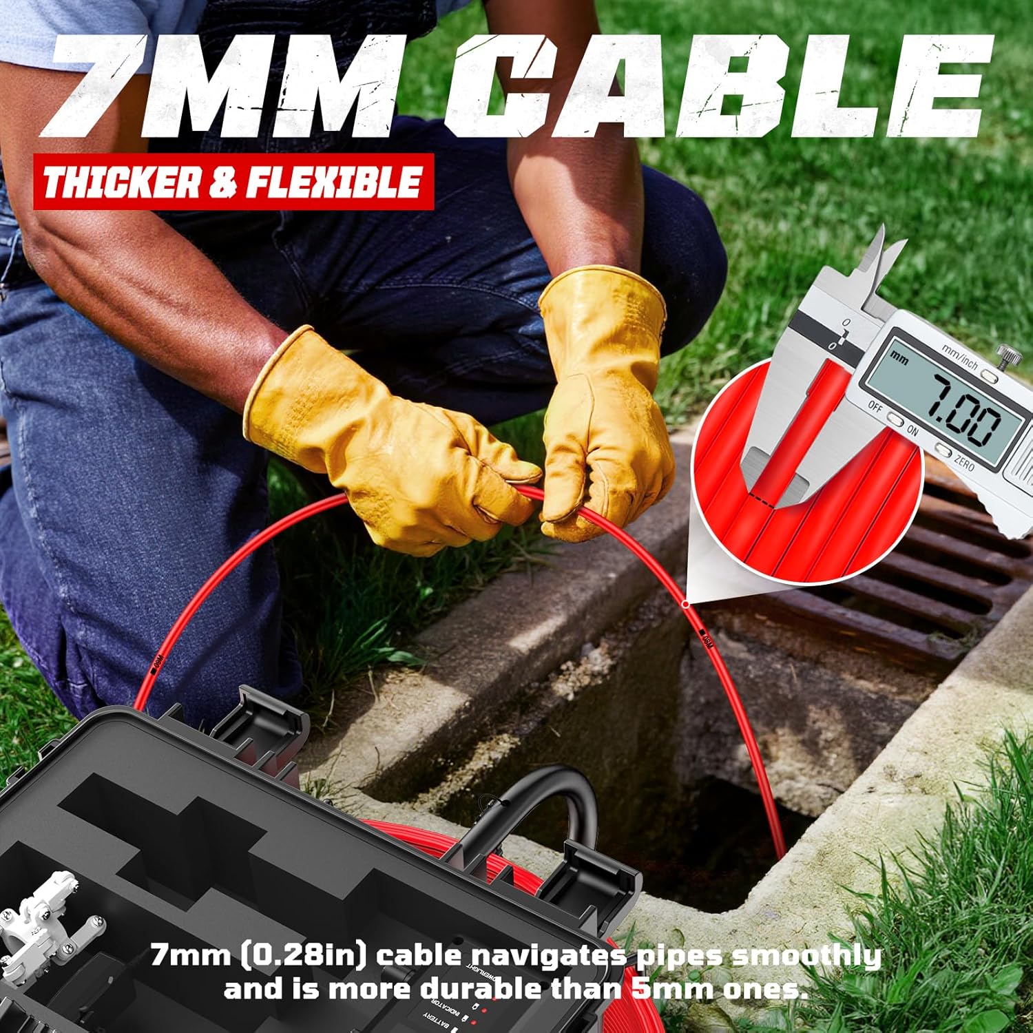 Sewer Camera, Self Leveling Drain Camera 165ft with Meter Counter, 7mm Thick Cable, 9" HD Screen 1080P Plumbing Cameras Snake with Light, 5100mAh Battery Duct Pipe Video Inspection Cam DVR 32GB