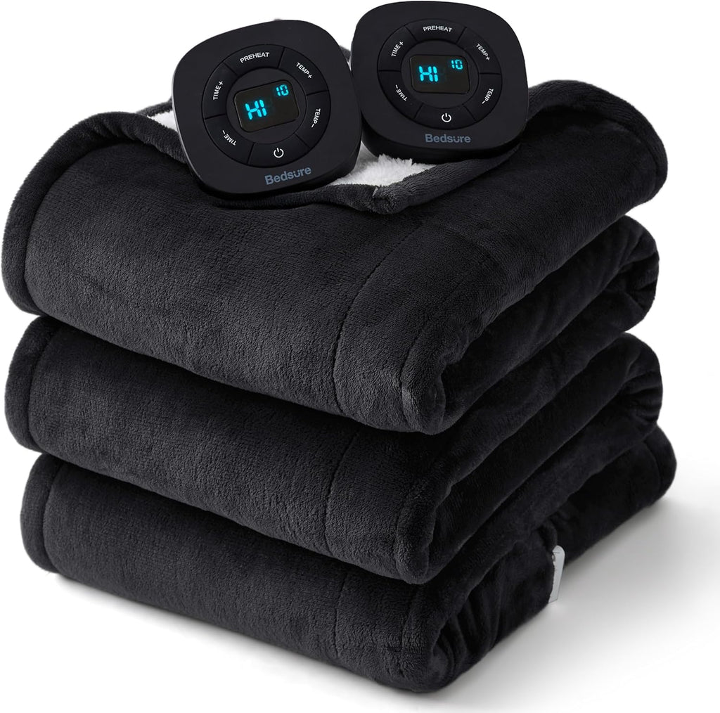 Bedsure Electric Blanket King Size - Dual Control Heated Blanket King Size, Fast Heating with 10 Time Settings & 10 Heat Settings, Warm Gift for Grandma (100x90 inches, Black)