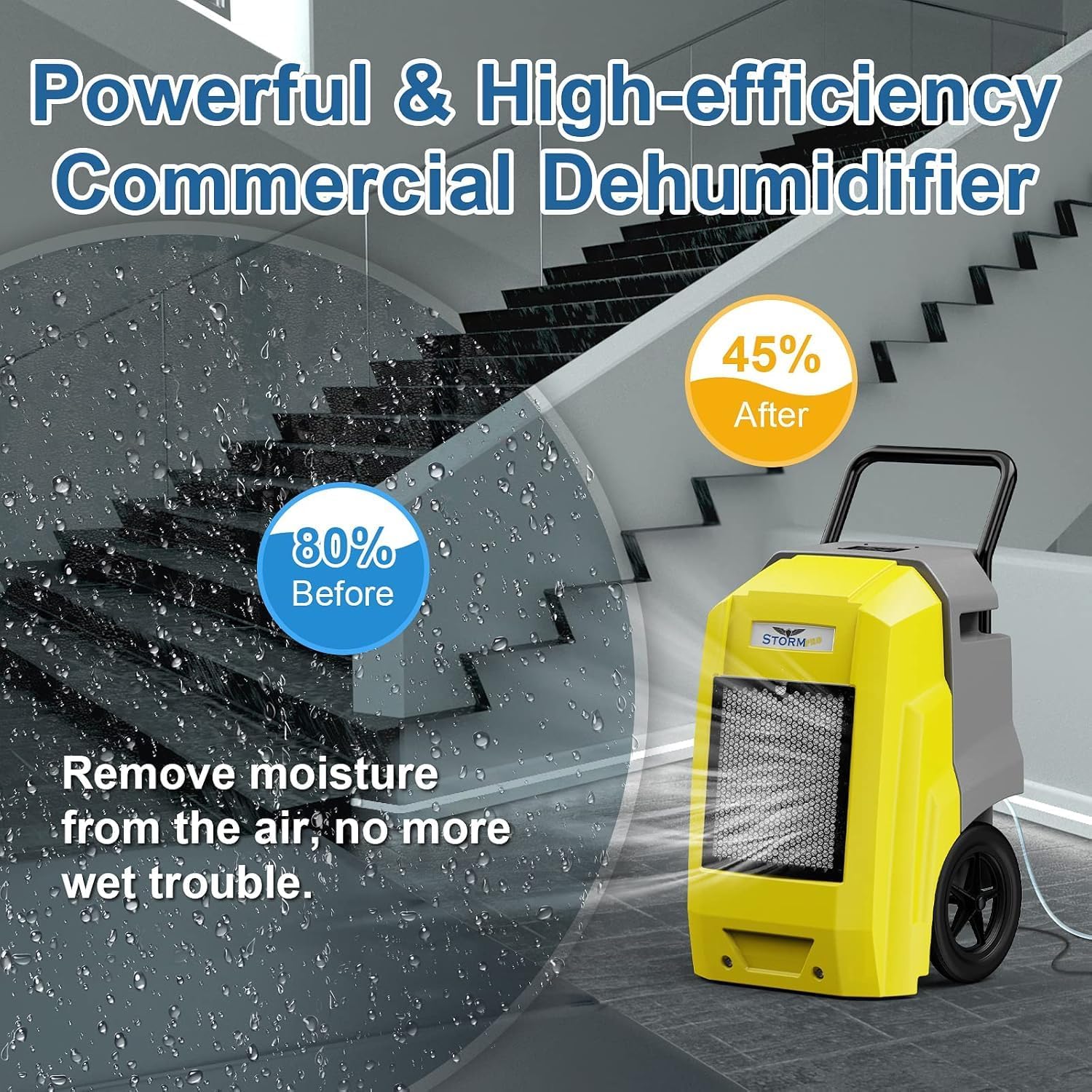 ALORAIR Storm Pro Commercial Dehumidifier 180 PPD, LGR Portable Dehumidifier with Pump, cETL Listed, 8 Years Warranty, LCD Display, for Clean-Up, Flood, Moisture