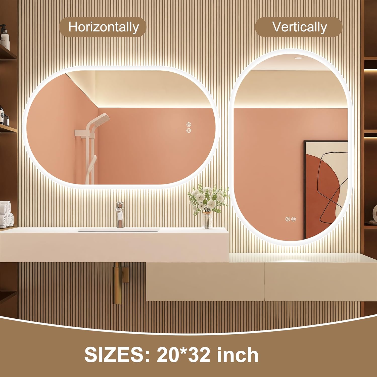 STARLEAD 32"x20" LED-Bathroom-Mirror-with-Lights, Wall-Mounted with Anti-Fog, 3 Color Temperature, Dimmable Brightness, Waterproof, Tempered Glass, Frontlit & Backlit, Oval