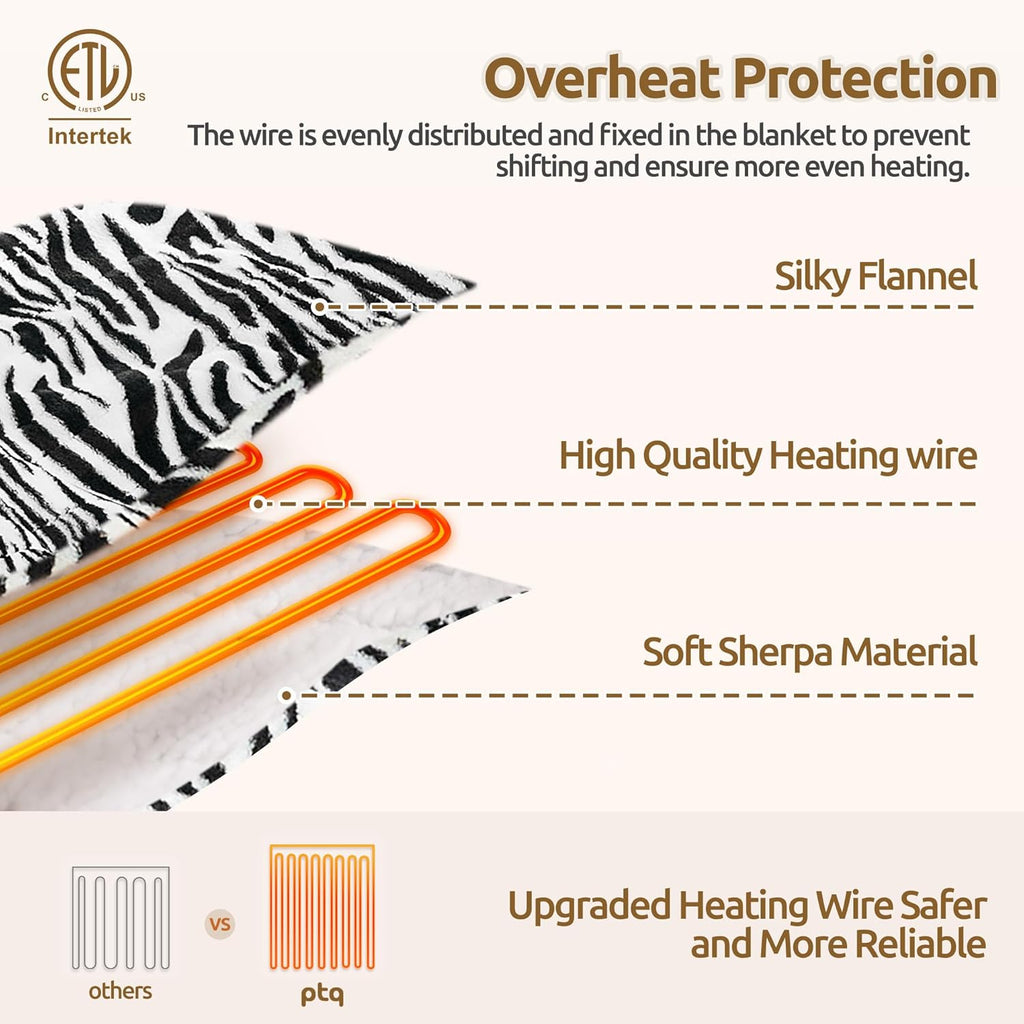 Electric Blanket Twin Size - Reversible Sherpa & Flannel, 62"× 84" Heated Throw Blanket with 6 Heat Settings & 1-12H Timer, Machine Washable, Warm Gift for Women, Tiger