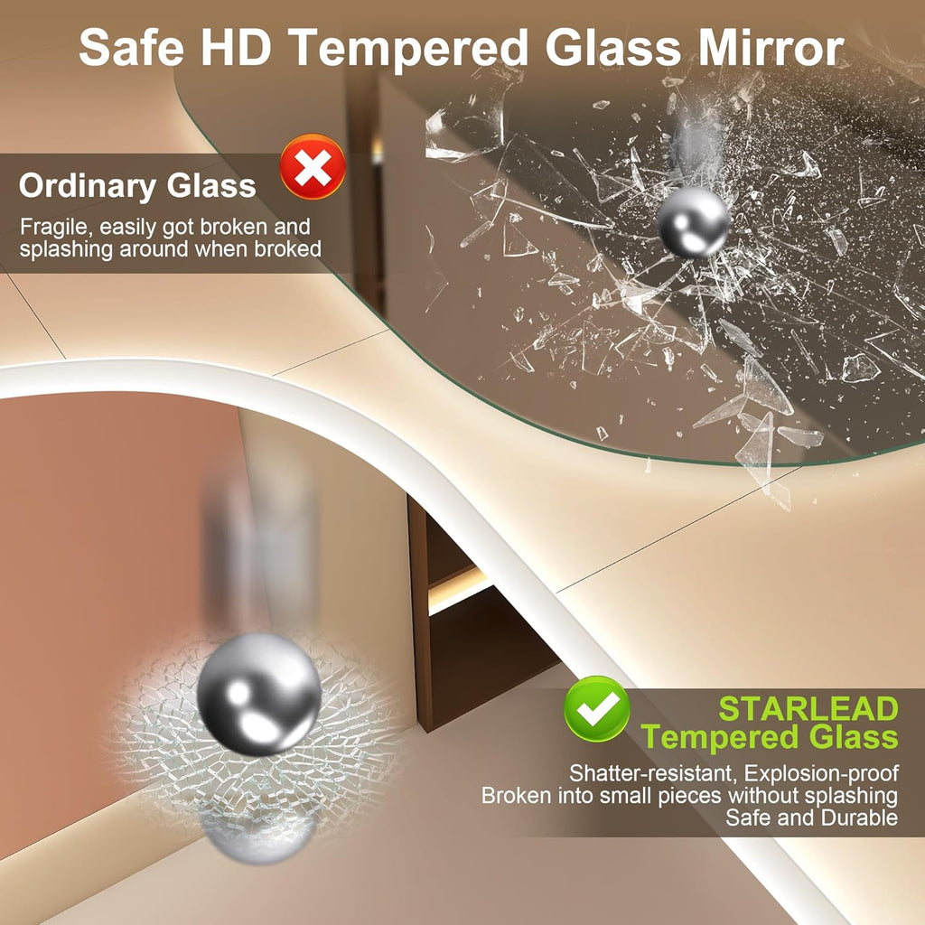 STARLEAD 32"x20" LED-Bathroom-Mirror-with-Lights, Wall-Mounted with Anti-Fog, 3 Color Temperature, Dimmable Brightness, Waterproof, Tempered Glass, Frontlit & Backlit, Oval