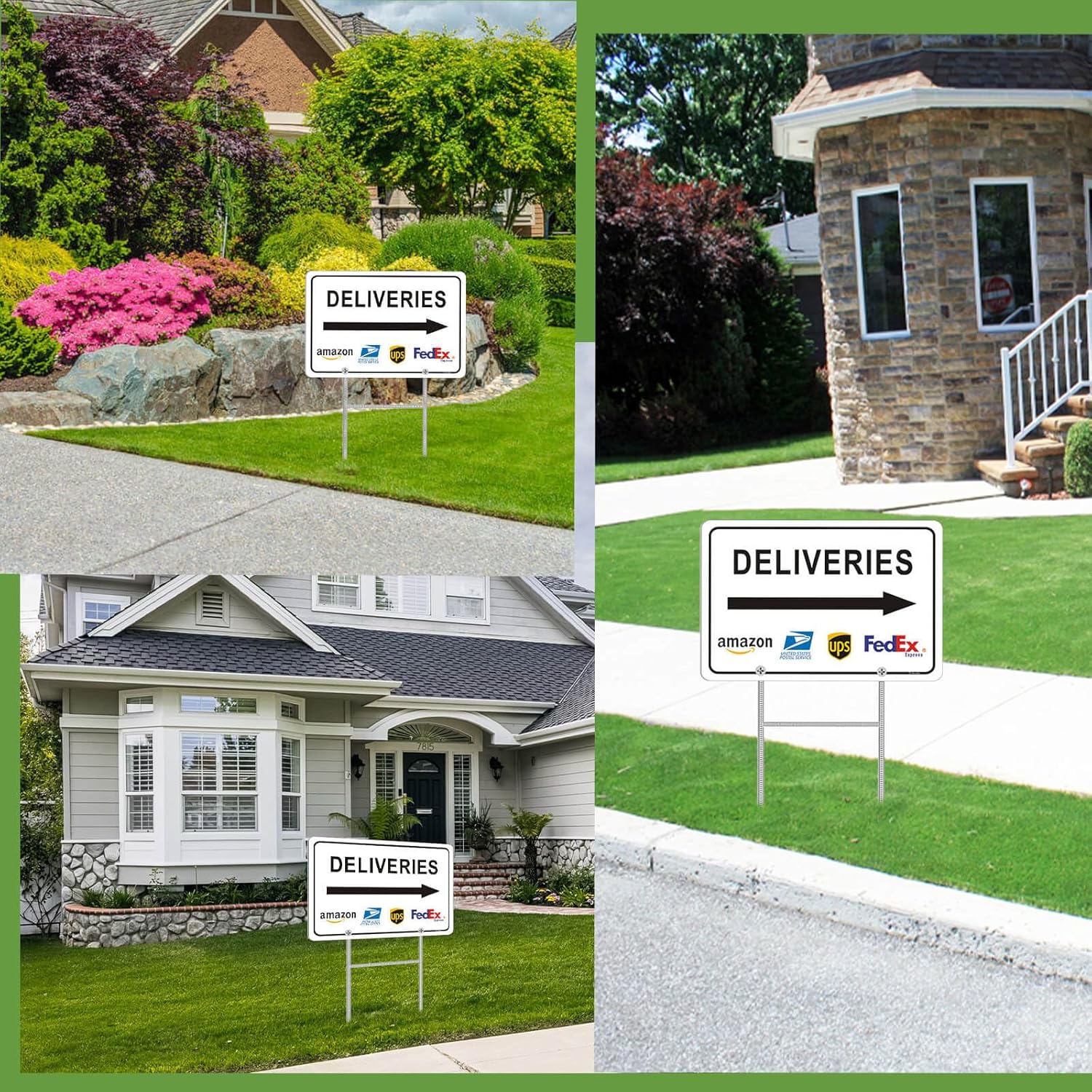 Deliveries Sign with Stake 12”x8” Delivery Sign with Arrow Right Aluminum Metal Delivery Instruction for Packages Easy Installation for Home