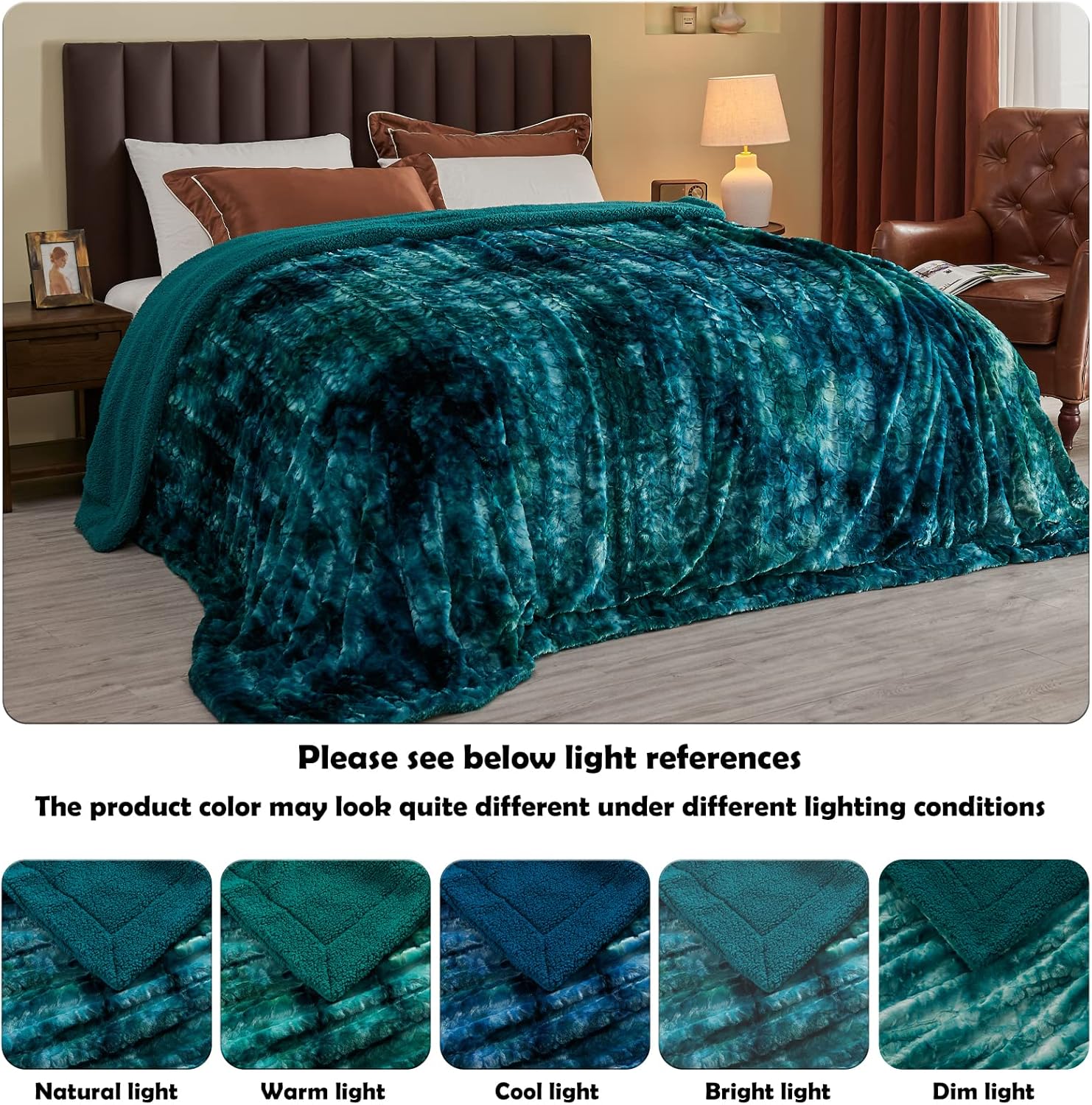 NEWCOSPLAY Super Soft Faux Fur Throw Blanket for Couch Tie-dye Dark Teal Sherpa Fuzzy Plush Warm Blanket for Sofa Bed (Tie-dye Dark Teal, Throw(40"x50"))