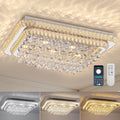 COCOSTAR 32 inch Crystal Flush Mount Chandelier Remote/APP, Modern Raindrop LED Ceiling Light, 3CCT Dimmable & Brightness Adjustable,Elegant Chandeliers for Bedroom Hallway Dinning Room Living Room