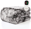 Homemate Heated Blanket Electric Throw - 50"x60" Heating Blanket Throw 1/2/4/6/8 Hours Auto-Off 10 Heat Levels Over-Heat Protection Luxury Faux Fur Sherpa ETL Certification