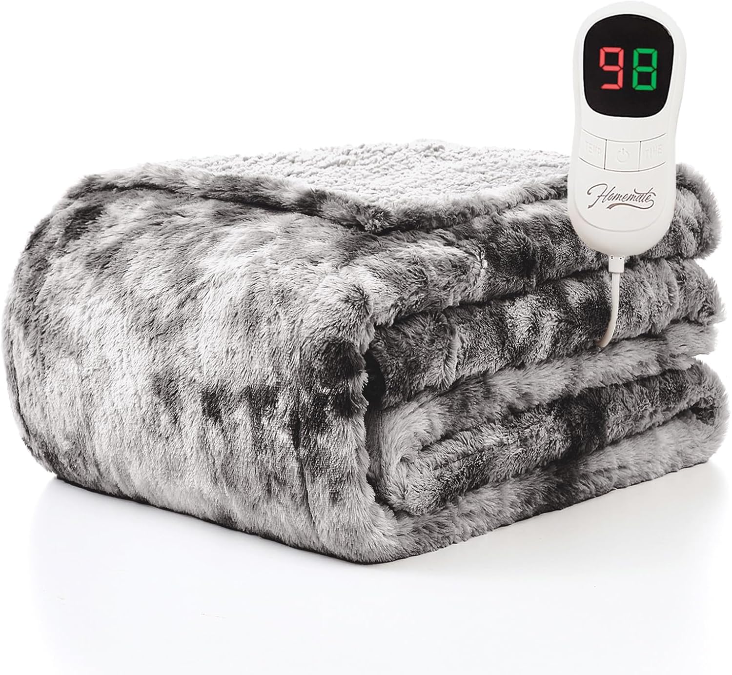 Homemate Heated Blanket Electric Throw - 50"x60" Heating Blanket Throw 1/2/4/6/8 Hours Auto-Off 10 Heat Levels Over-Heat Protection Luxury Faux Fur Sherpa ETL Certification
