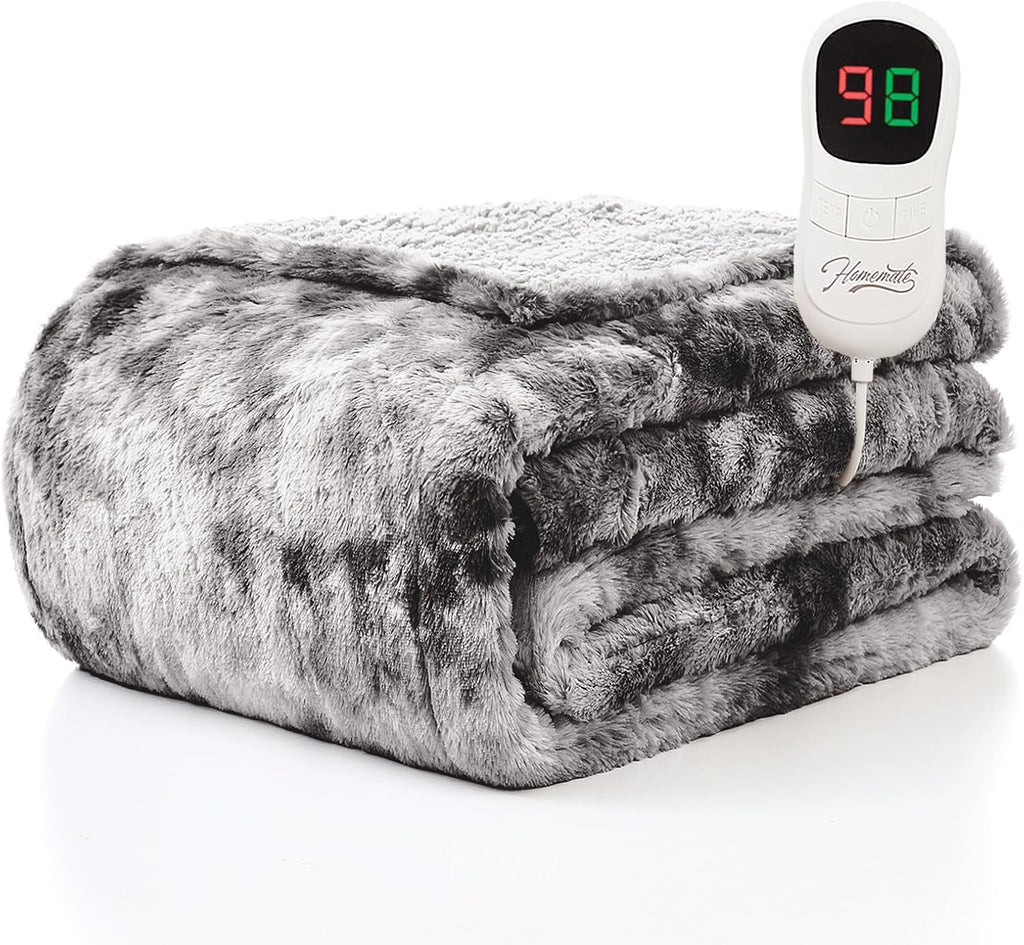Homemate Electric Heated Blanket Twin Size - 62"x84" Heating Blanket Twin Size 1/2/4/6/8 Hours Auto-Off 10 Heat Level Over-Heat Protection Luxury Faux Fur Sherpa ETL Certification