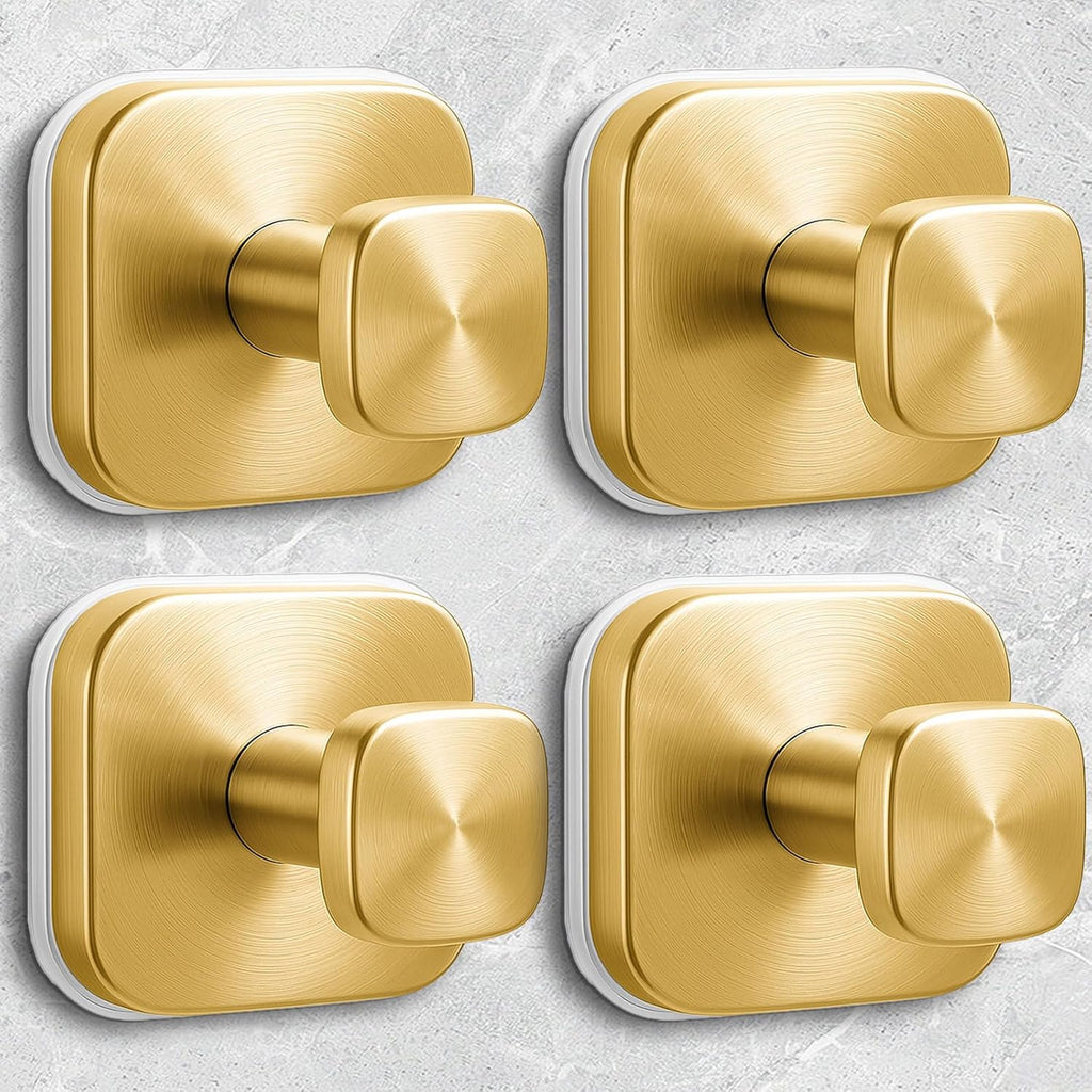 Shower Hooks for Inside Shower,Reusable Suction Cup Hooks for Glass Window,Mirror,Removable Towel Hooks for Bathroom,4 Pack(Gold)