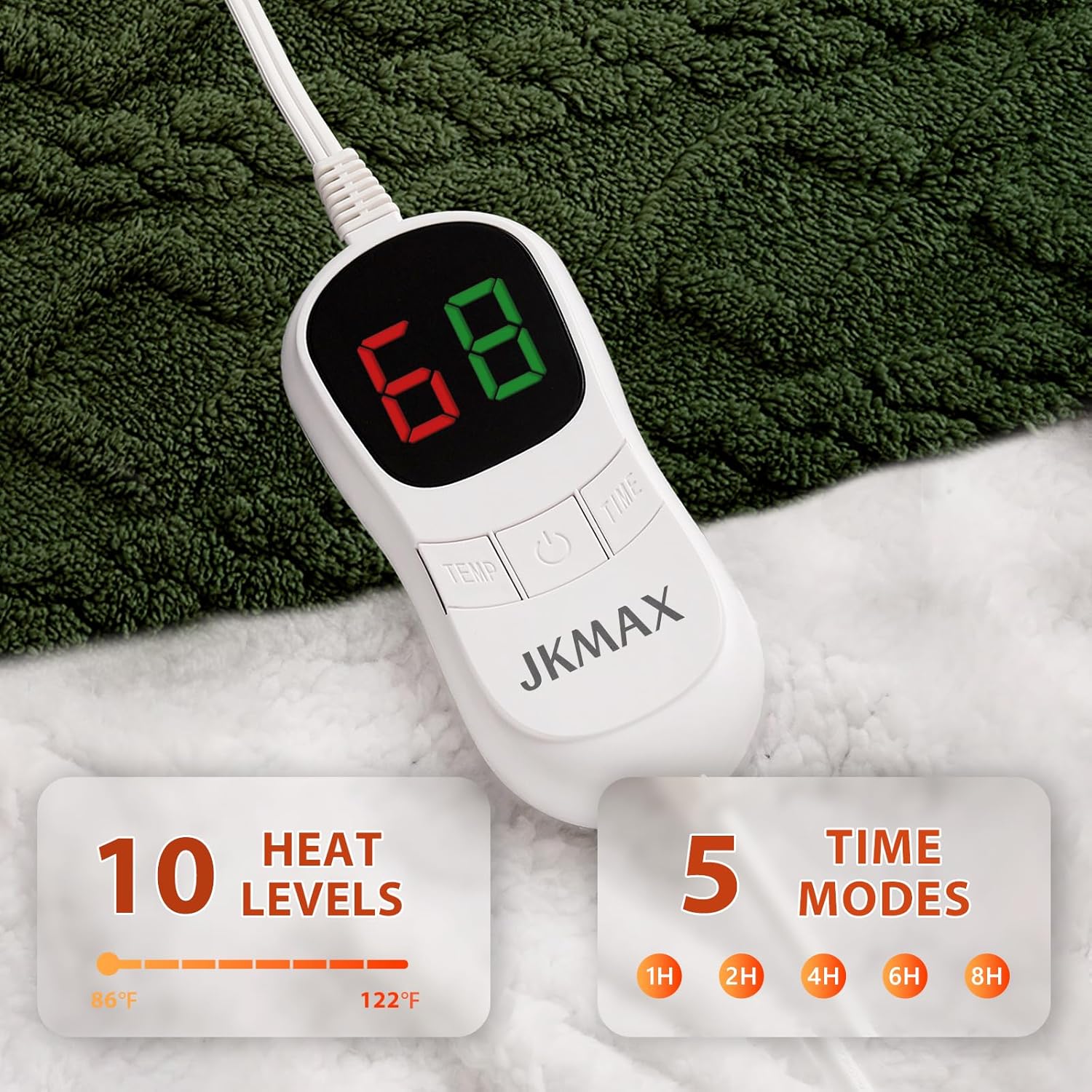 Heated Electric Blanket Queen Size-84"x90" Heating Blanket with 10 Heating Levels & 5 Time Settings Over-Heat Protection，Winter Warmer for Adults with ETL Certification（Green）