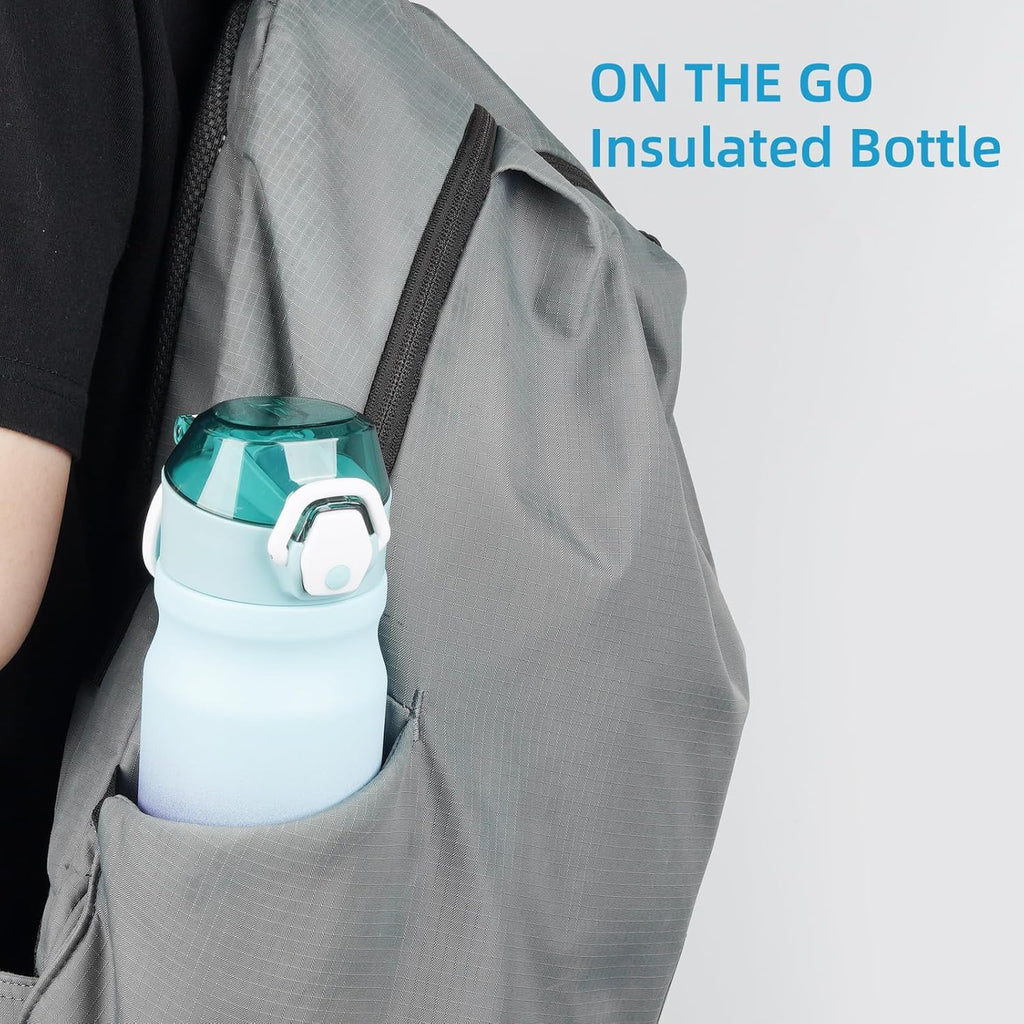Insulated Water Bottle with Straw and Carry Loop,18 oz Stainless Steel Double Wall Vaccum Metal Water Flask with Leak-proof Lid,Ocean Dream