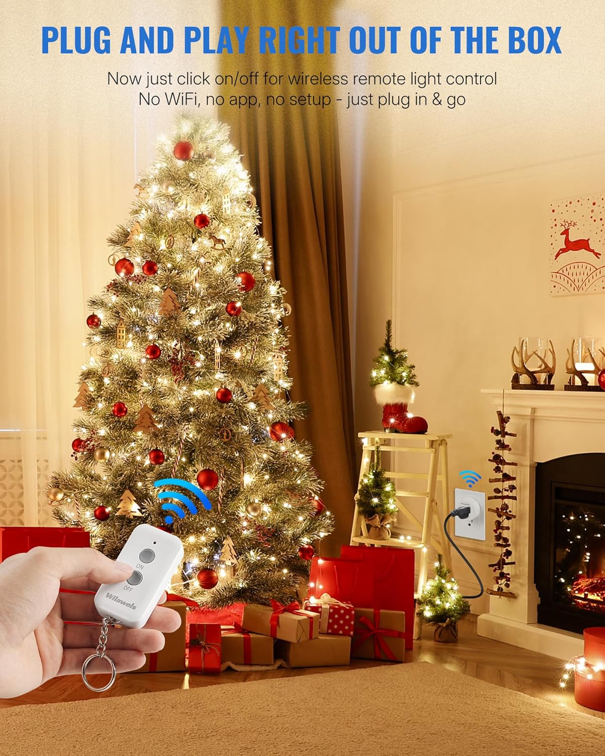 Remote Control Outlet Plug, WILAWELS Wireless Remote On Off Switch for Outlet, Remote Light Switch for Lamp, Light, Programmable, 100ft RF Range, 15A/1875W, Battery Included, FCC Listed W11RC1106