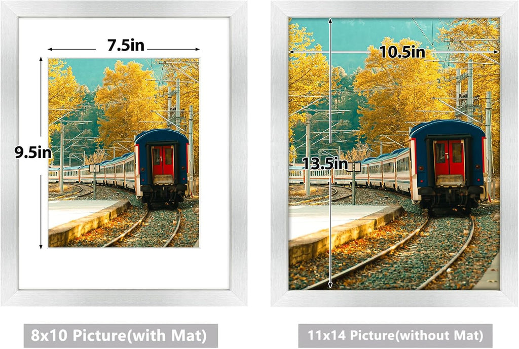 Golden State Art, 11x14 Picture Frame with Mat for 8x10 - High Definition Glass Wall Mounting Horizontal Vertical Display (Silver, 2 Pack)