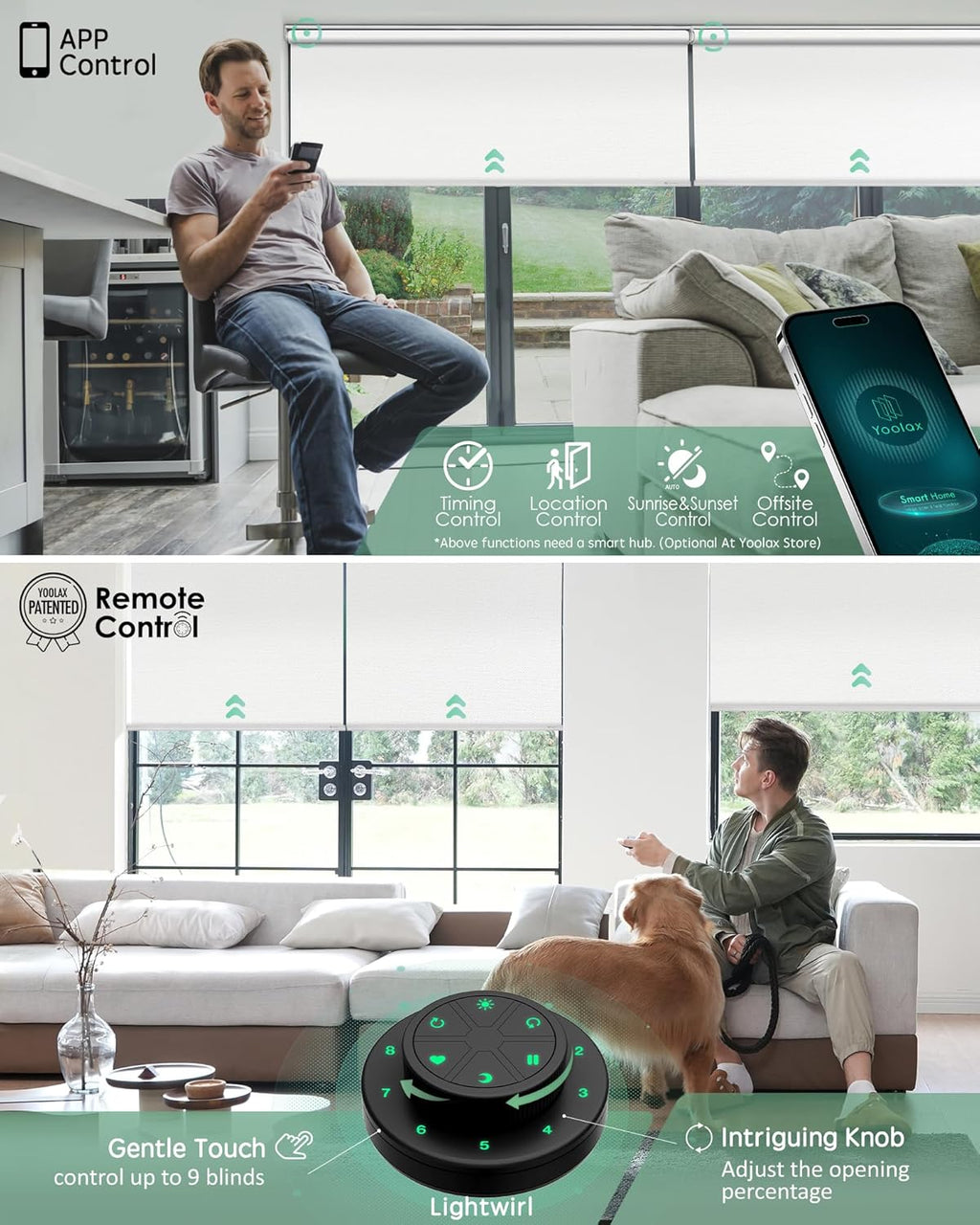 Yoolax Motorized Blinds with Remote, Blackout Smart Blinds for Windows Motorized Roller Shades, Automatic Window Shades Compatible with Alexa Custom Size (Blackout-Pure White)
