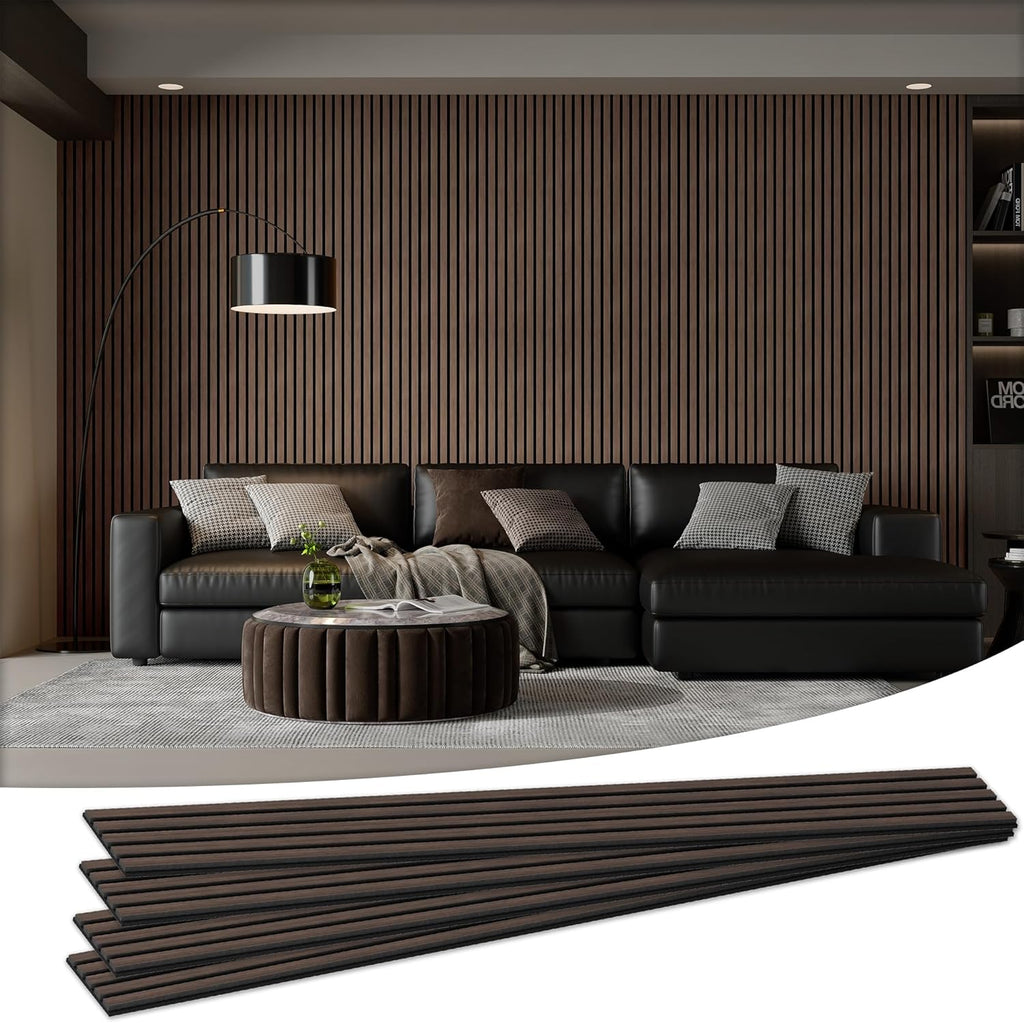 Wood Salt Acoustic Wall Panels, 4 Piece 94" x 12.6" x 0.8" Soundproof Wooden Wall Panels, 3D Fluted Sound Absorbing Panel, Natural Walnut