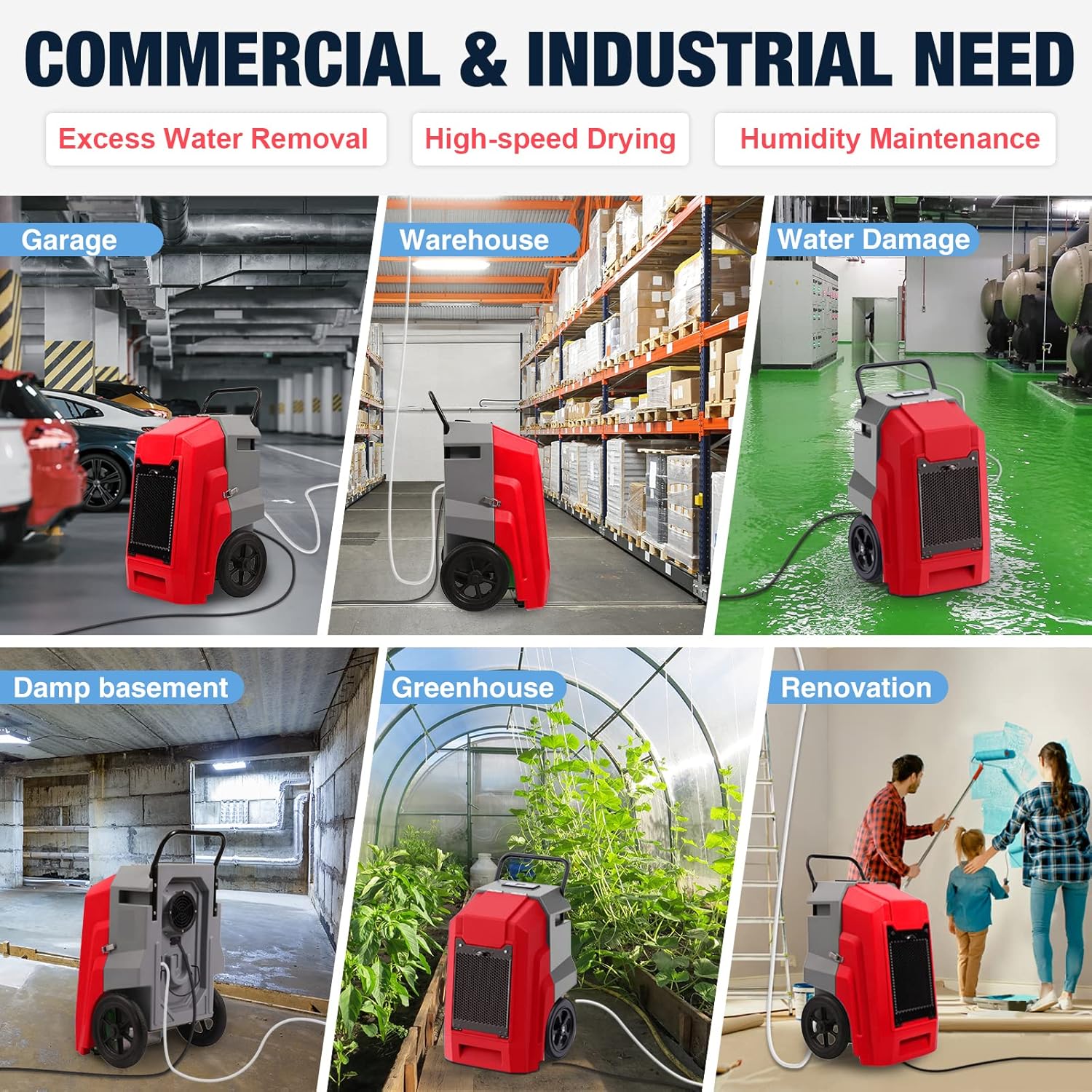 MOUNTO 180Pints LGR Industrial Dehumidifier with Pump and Drain Hose, Portable Commercial Dehumidifier with Wheels for Home, Basements, Garages, and Job Sites (Red)