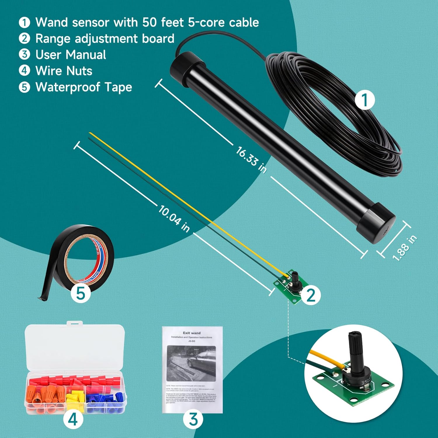 2026 Upgraded Vehicle Exit Sensor, Automatic Gate Opener Car Detector with 50 ft Cable, Compatible with Mighty Mule,Ghost Controls,LiftMaster Vehicle Door Opening Systems