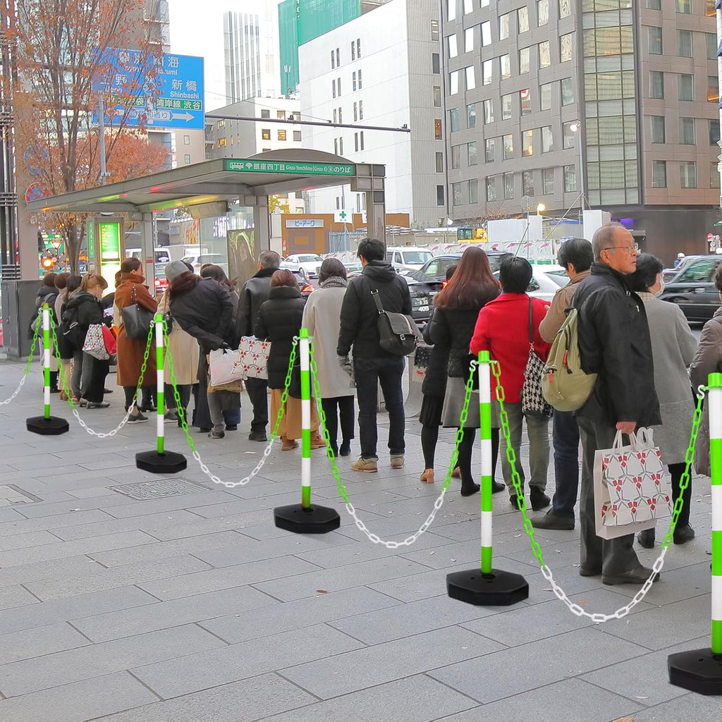 Amylove 9 Packs Traffic Delineator Post Cone with Base, Traffic Cones Safety Cones Caution Cones Plastic Stanchion Chain Safety Barriers with 6.6 Feet Link Chain and S Hooks for Parking Lot (Green)
