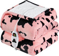 Cow Print Heated Electric Blanket Throw,50X60 Light Pink Heating Blanket with 10 Heats Levels & 8 Hours Auto Off,Highland Cow Stuff Fleece Sherpa Blankets Warmer Gifts for Women Adults Washable