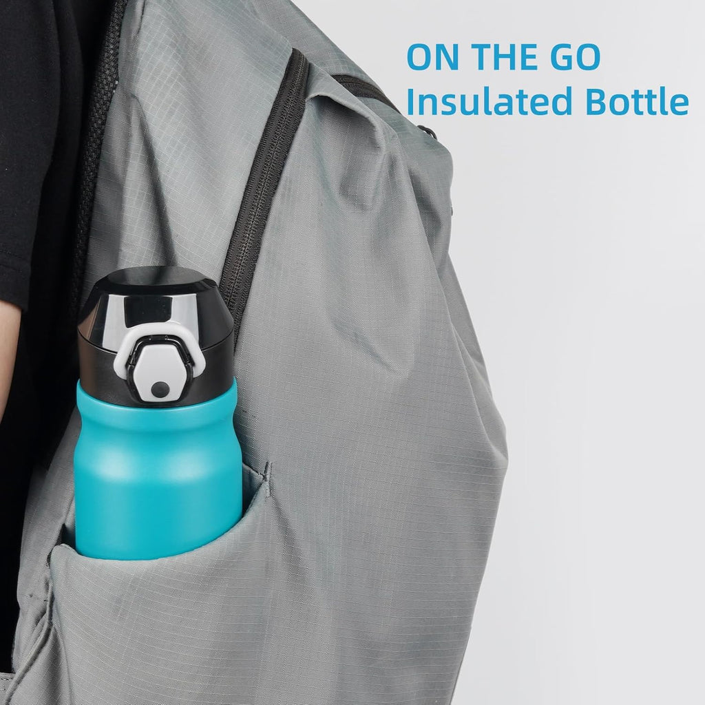 Insulated Water Bottle with Straw and Carry Loop,18 oz Stainless Steel Double Wall Vaccum Metal Water Flask with Leak-proof Lid,Blue