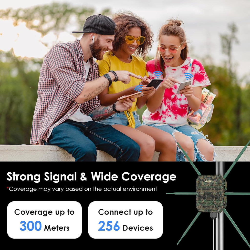 WAVLINK AX3000 Outdoor WiFi Access Point with PoE, 2025 New Model Long Range Outdoor Wireless Repeater, Dual Band 2.4G+5G, 6x7dBi High-gain Antennas, IP67 Weatherproof, Work with Starlink, Greenwood