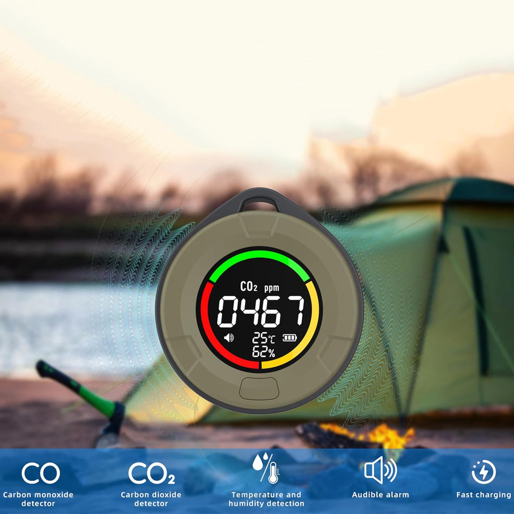 Protmex 4 in 1 Portable Carbon Monoxide Dioxide Detector for Travel, Rechargeable CO and CO2 Monitor Meter Air Quality Monitor with Magnetic Suction, RV CO CO2 Detector Alarm Temp/Humidity Sensor