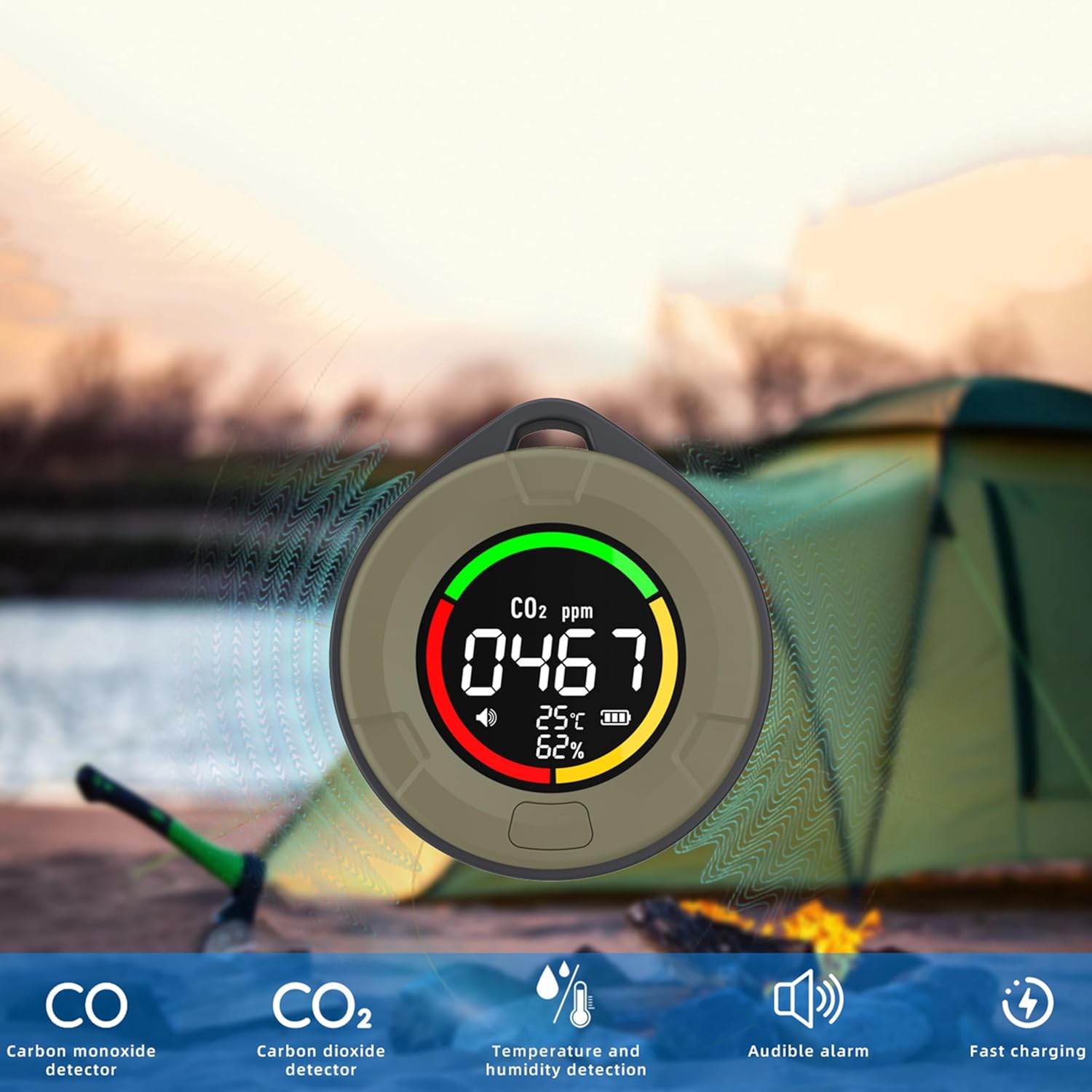 Protmex 4 in 1 Portable Carbon Monoxide Dioxide Detector for Travel, Rechargeable CO and CO2 Monitor Meter Air Quality Monitor with Magnetic Suction, RV CO CO2 Detector Alarm Temp/Humidity Sensor