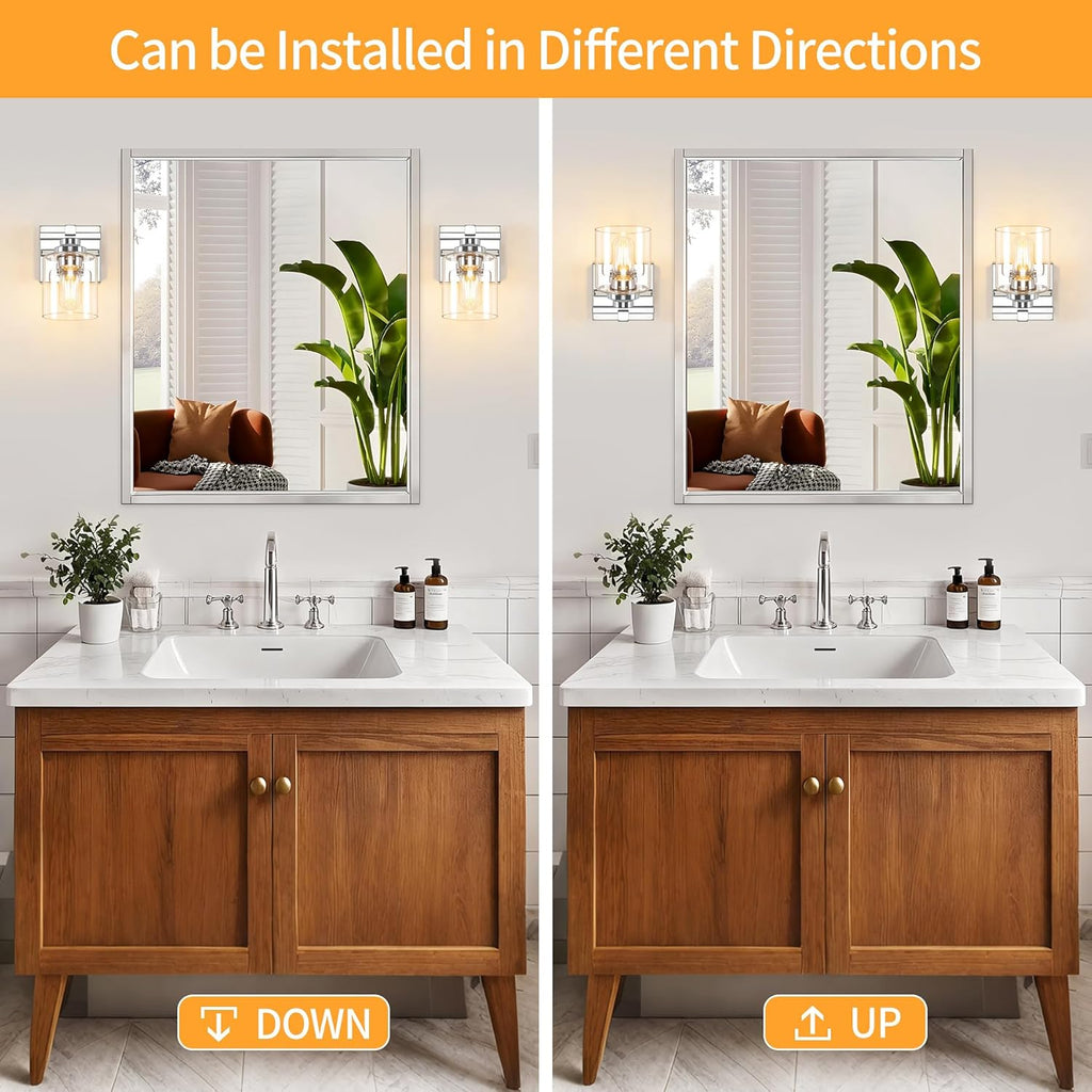 1 Light Modern Bathroom Light Fixtures Over Mirror, Chrome Vanity Lights for Bathroom Wall Sconces with Clear Glass Shades, E26 Socket (Bulbs Not Included)