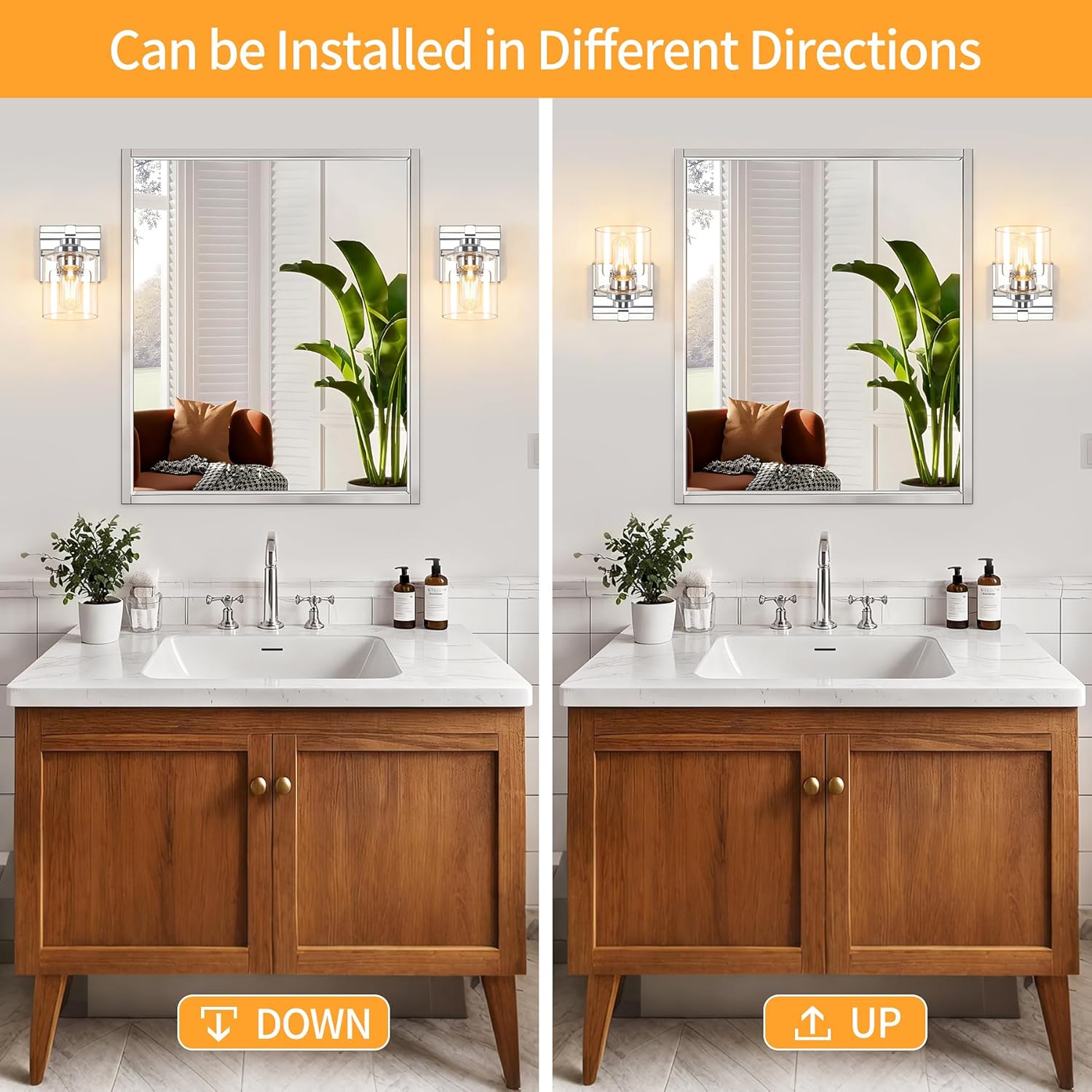 1 Light Modern Bathroom Light Fixtures Over Mirror, Chrome Vanity Lights for Bathroom Wall Sconces with Clear Glass Shades, E26 Socket (Bulbs Not Included)