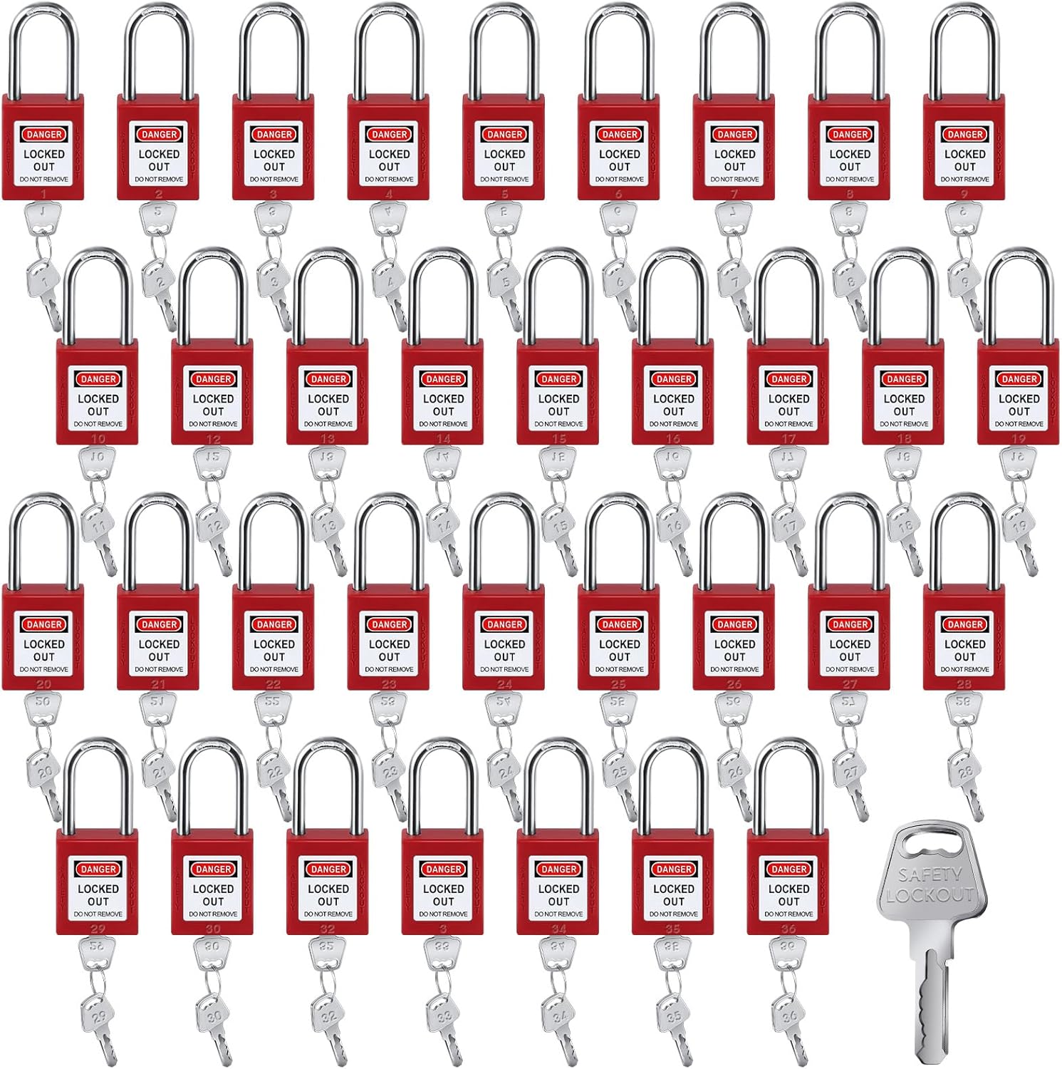 Landhoow 36 Set Lockout Tagout Locks and Keys Kit Loto Locks Different Safety Lock 2 Keys Per Lock Tag Out Padlocks for Electrical Lockout Tag Out Stations and Devices Kits (Red)