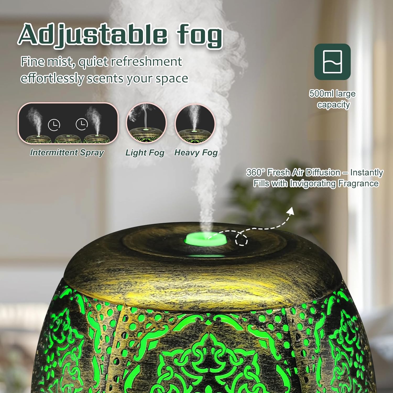 Essential Oil Diffuser for Home 500ML, Aromatherapy Diffusers for Essential Oils Large Room with Cool Mist Humidifiers for Bedroom 7 Colors Changed & 3 Mist Mode Automatic Shut-Off