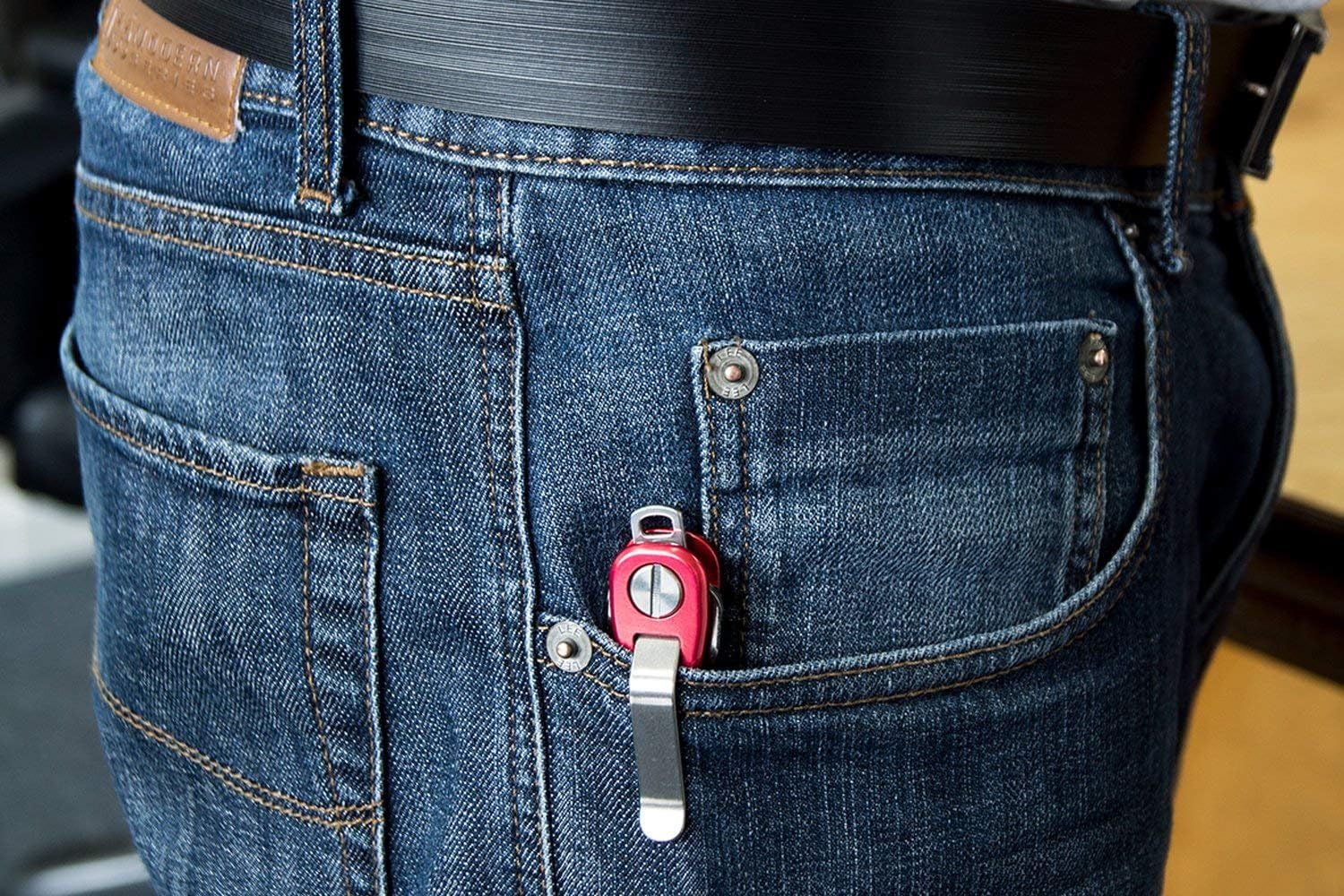 KeySmart Rugged - Multitool Key Holder for Keychain w/Bottle Opener and Pocket Clip, Key Organizer for Key Chain, EDC Keychains, Key Ring for Car Fobs Key Chains, Expandable (Up to 14 Keys, Red)