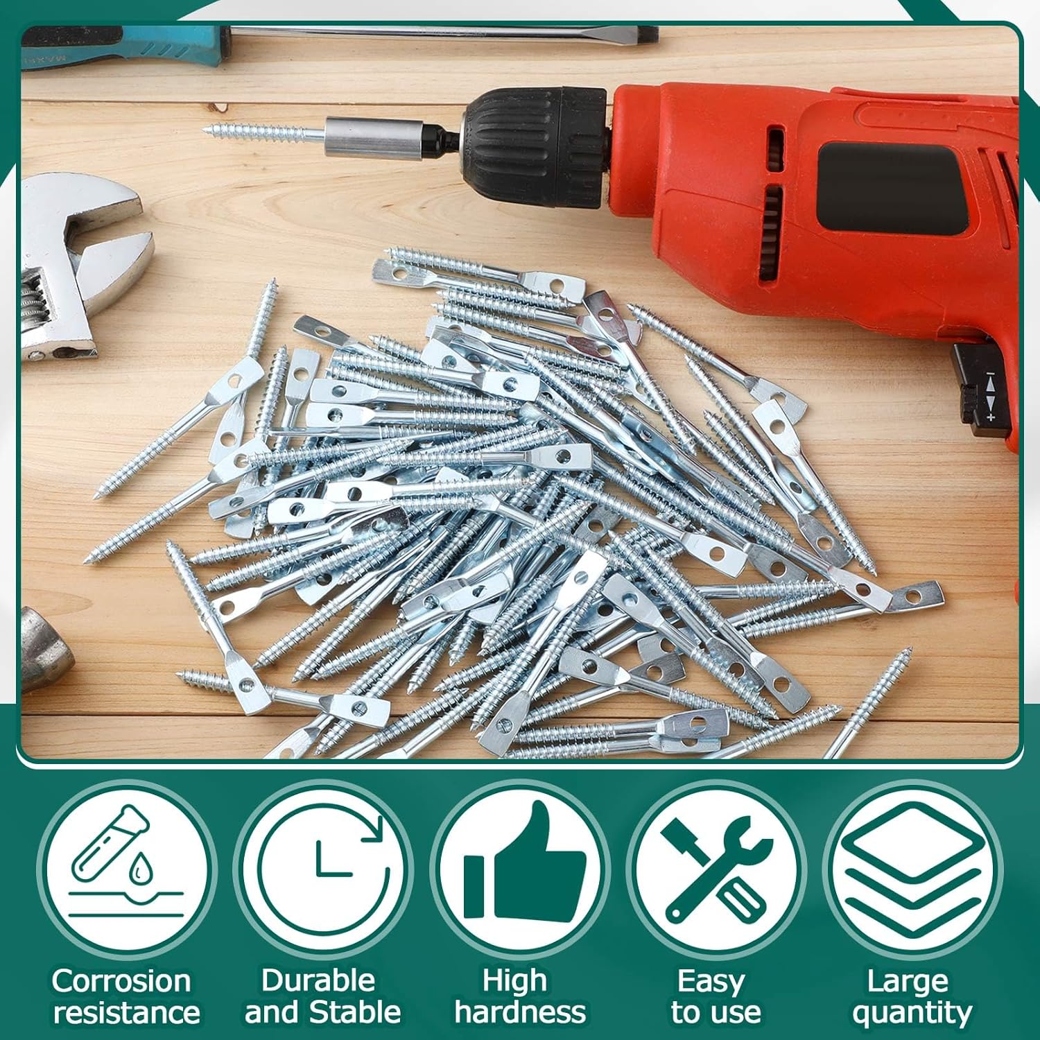 250 Pcs Eye Lag Screws and 1 Pcs Driver Set, 1/4 Inch x 3 Inch Eye Lag Wood Screws Zinc Plated 2-5/8 Inch Quick Install Bit Kit for Use with Attaching Hanger Wire to Ceiling Joists