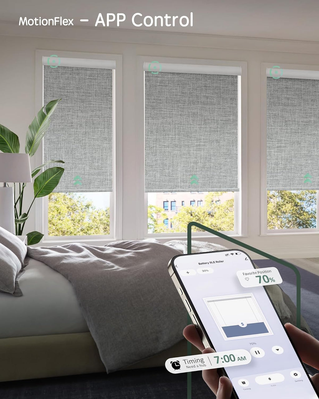 Yoolax Motorized Shades Dual Control, MotionFlex Motorized Roller Shades with App & Manual Control, Pull Down Automatic Shades for Indoor Windows, Custom Size(Blackout Smoky Gray)