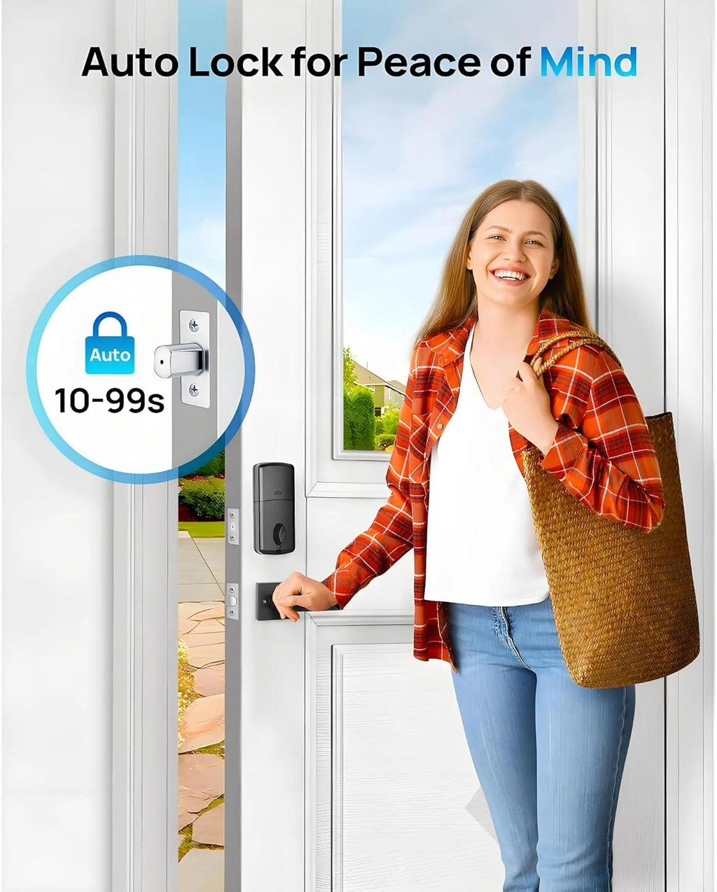 Smart Keyless Entry Door Lock Set w/Front Door Handle, 0.1s Fingerprint Biometric Unlock, Auto Lock, APP Remote/Passcodes/Cards Control, Keypad Deadbolt, Easy Install for Entry Bedroom