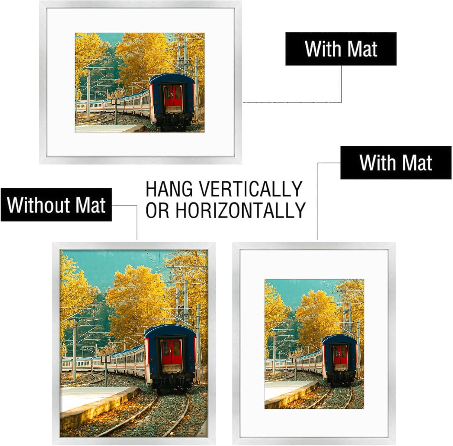 Golden State Art, 16x20 Picture Frame with Mat for 11x14 - High Definition Glass Wall Mounting Horizontal Vertical Display (Silver, 2 Pack)