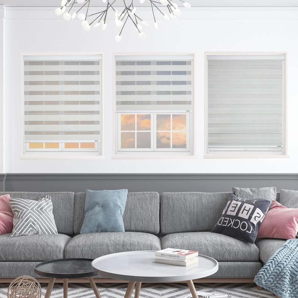 Shadesu Cordless Zebra Blinds for Windows, Dual Layer Free-Stop Zebra Shades, Light Control for Day and Night, Sheer Blinds for Indoor Windows, Bedroom, Kitchen Custom Made