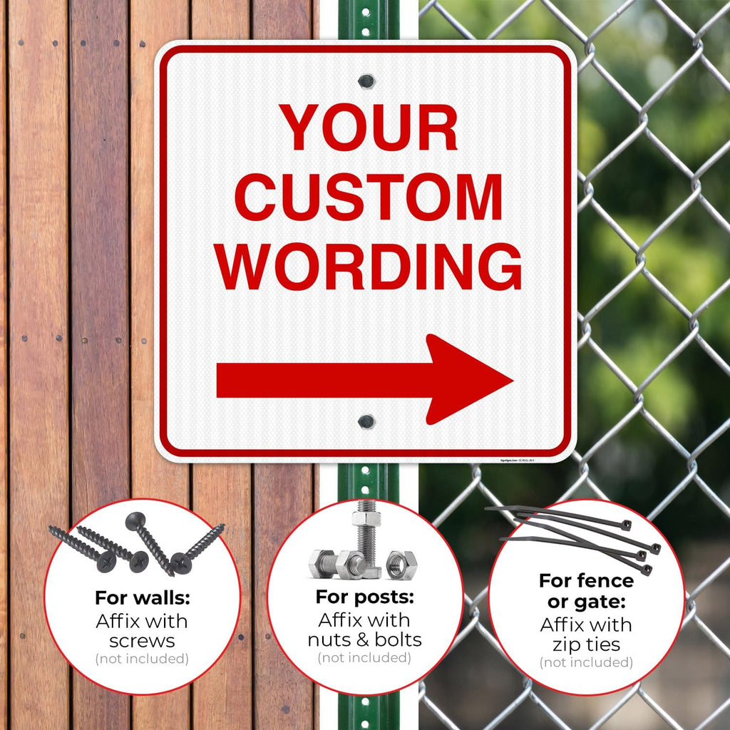 Custom Square Left or Right Arrow Sign, Personalize for Office, Business, Workplace, Office, Home, Airbnb, Delivery Signs, 30x30 Reflective.080 Aluminum, Fade Resistant Made in USA